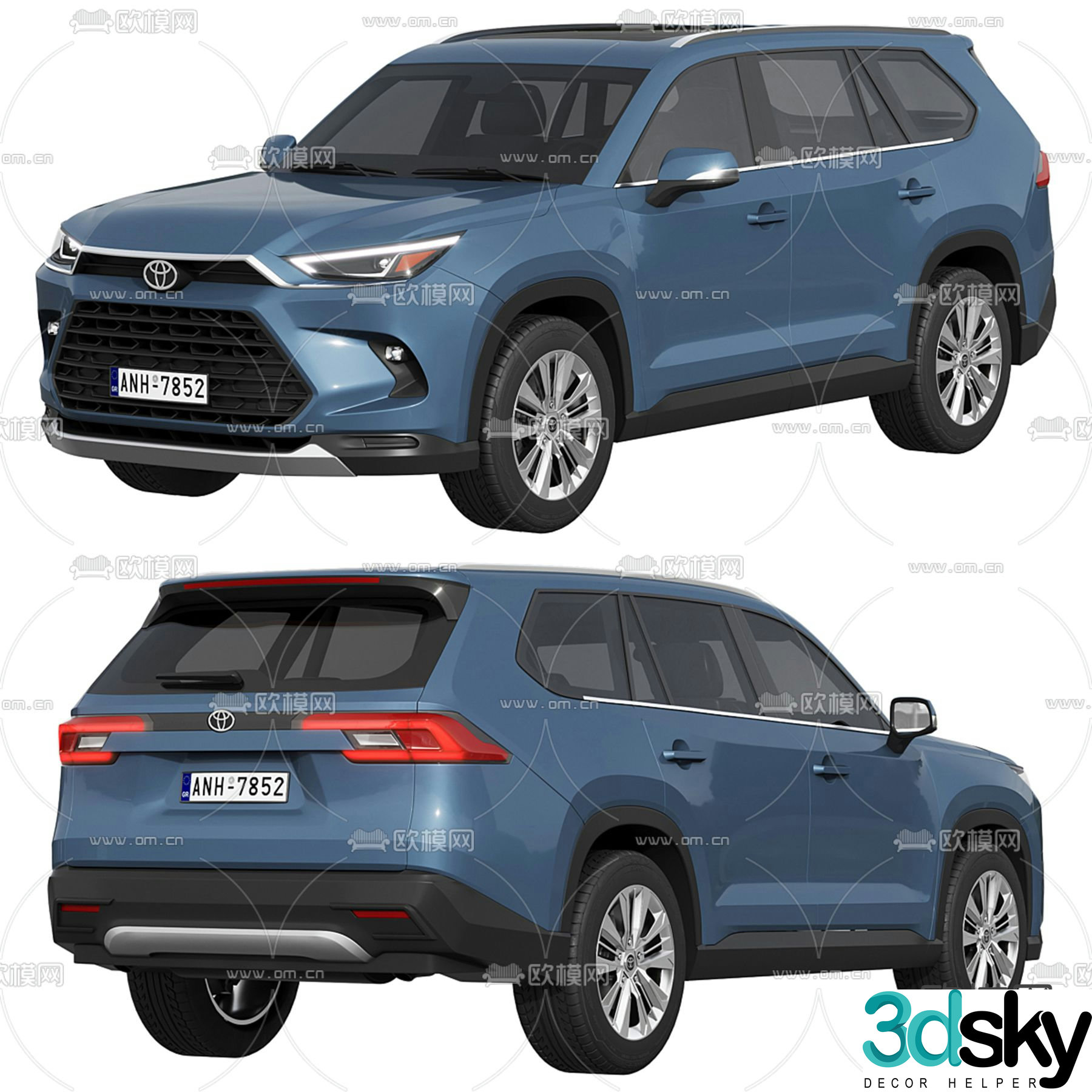 toyota highlander car sedan 3d model