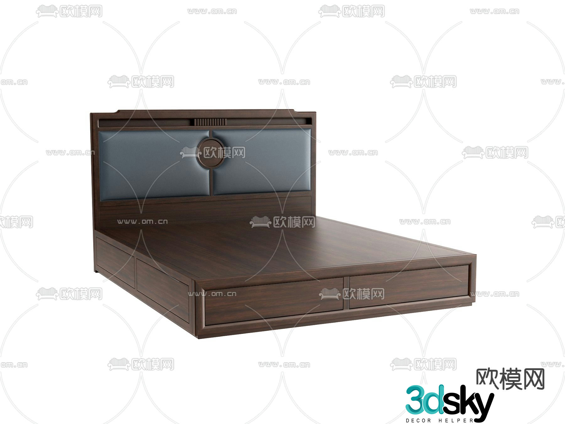 New Chinese double bed bed board 3d model