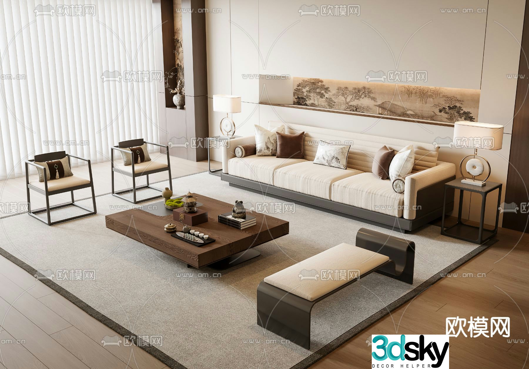 New Chinese style modular sofa 3d model