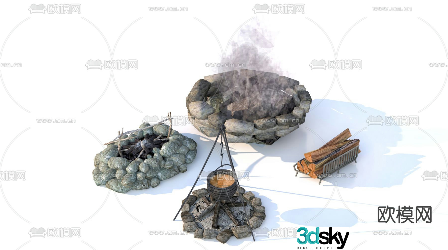 fire bonfire stone pile 3d model