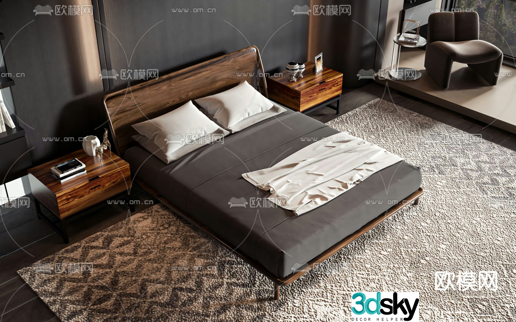 Modern double bed 3d model
