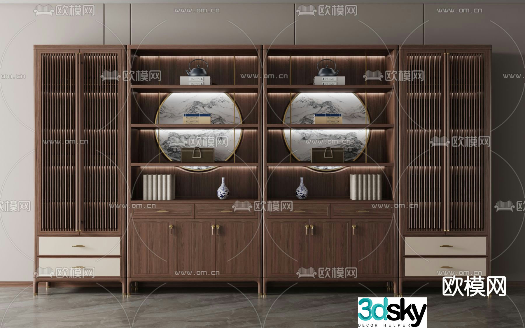 New Chinese style bookcase storage shelf tea cabinet 3d model
