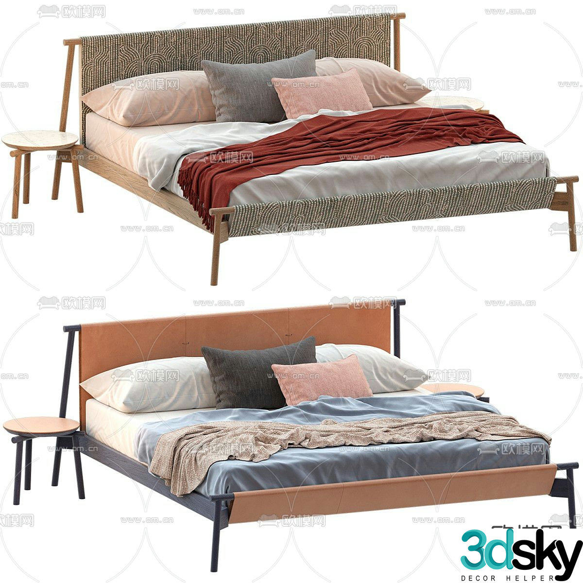Wabi-sabi double bed 3d model