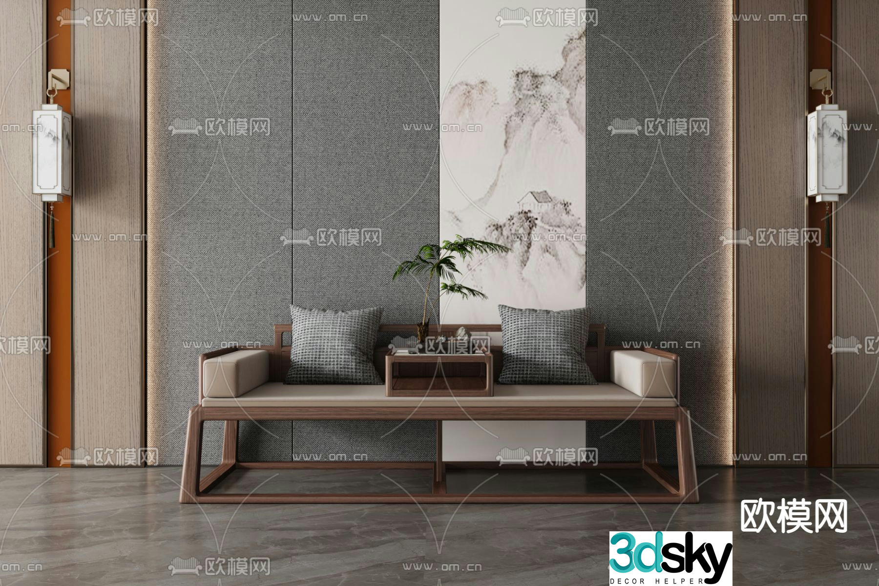 New Chinese style Arhat bed multi-person sofa 3D model