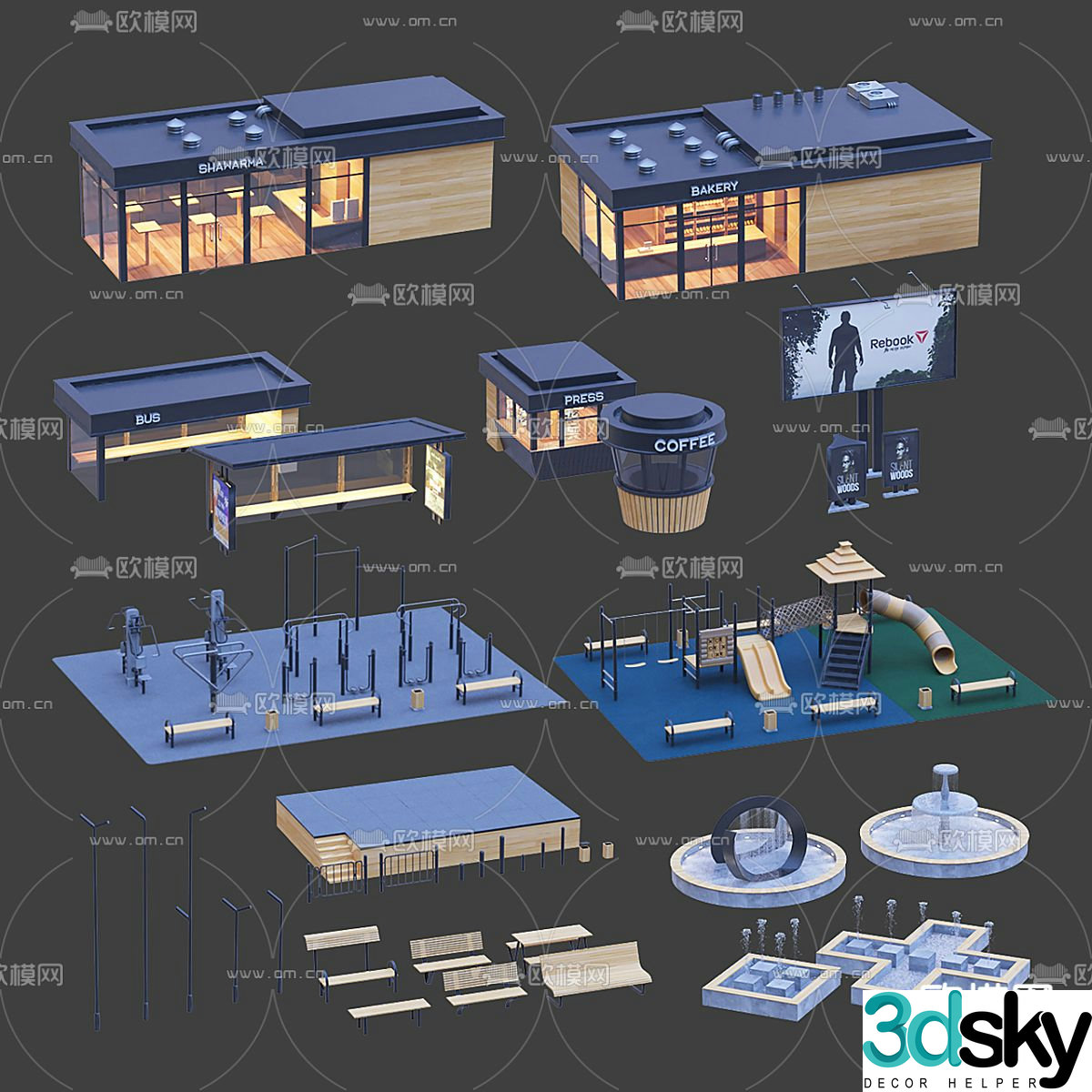Outdoor public building combination 3D model