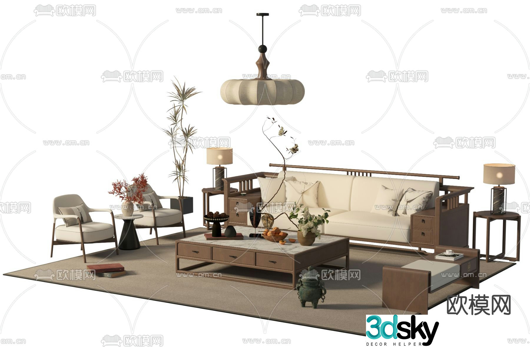 New Chinese style sofa modular sofa 3d model