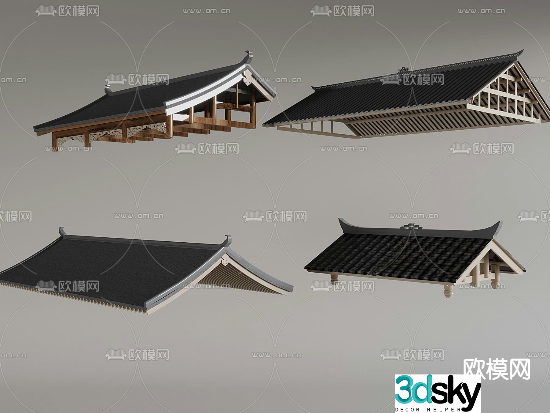 Chinese eaves roof ridge 3d model