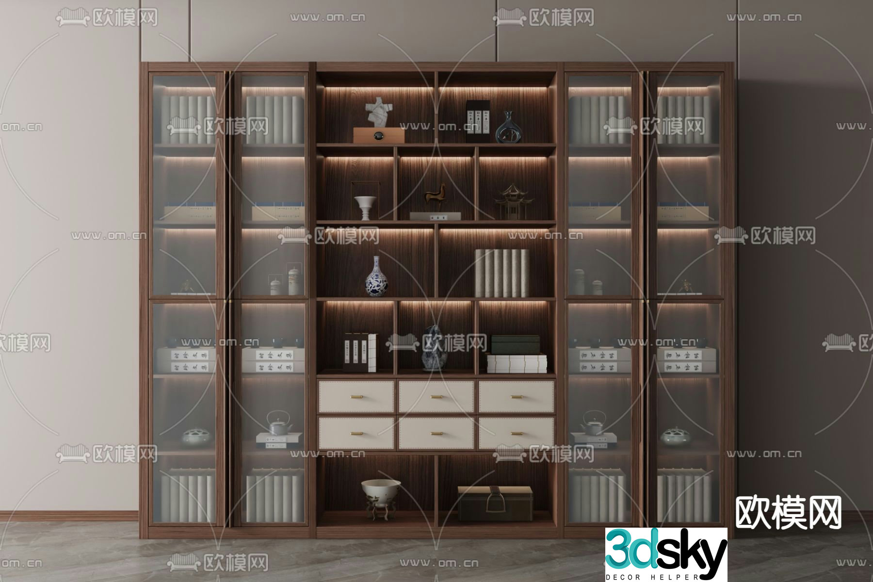 New Chinese style bookcase shelf 3d model