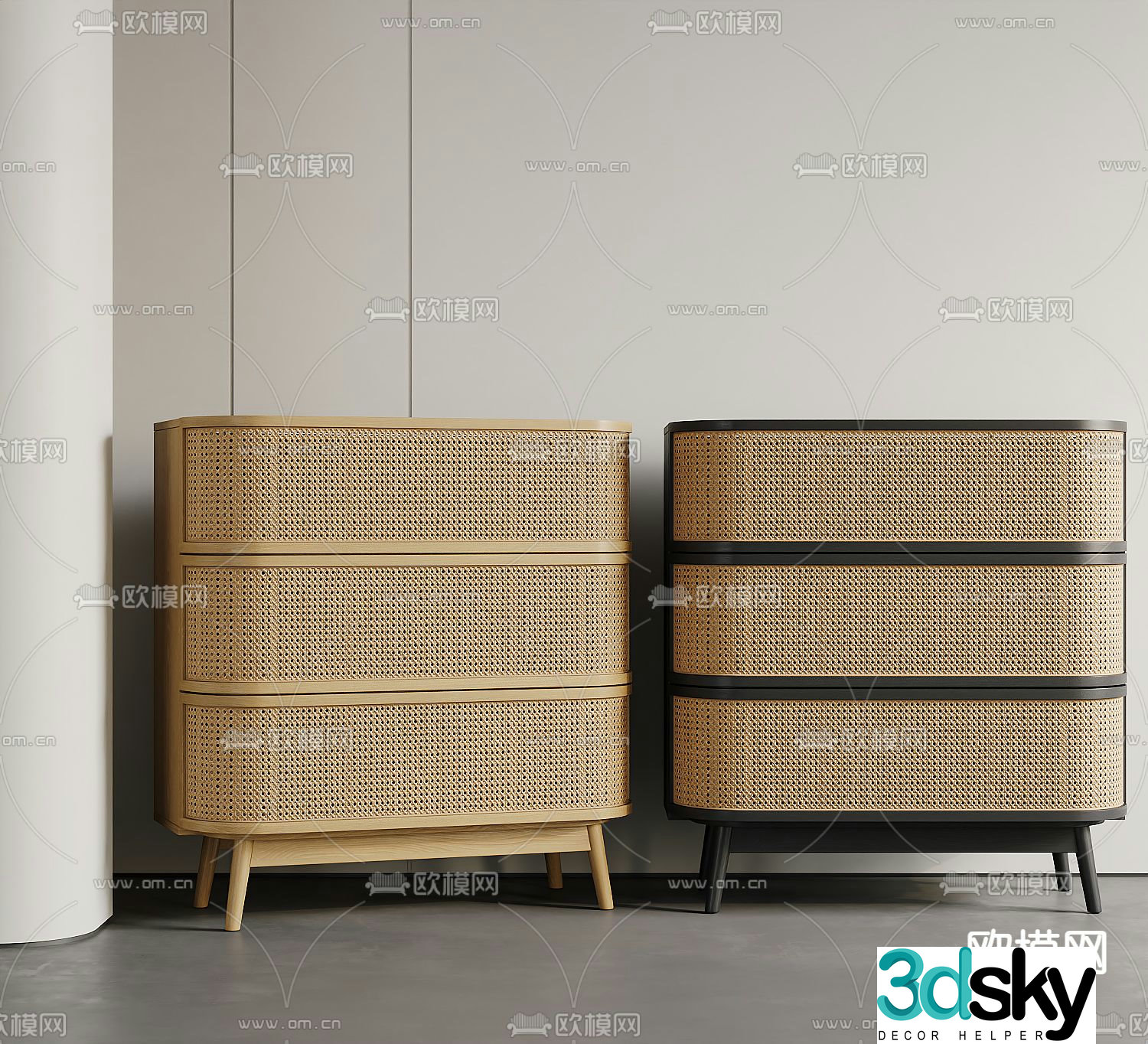 Wabi-sabi bedside table rattan bedside table 3d model