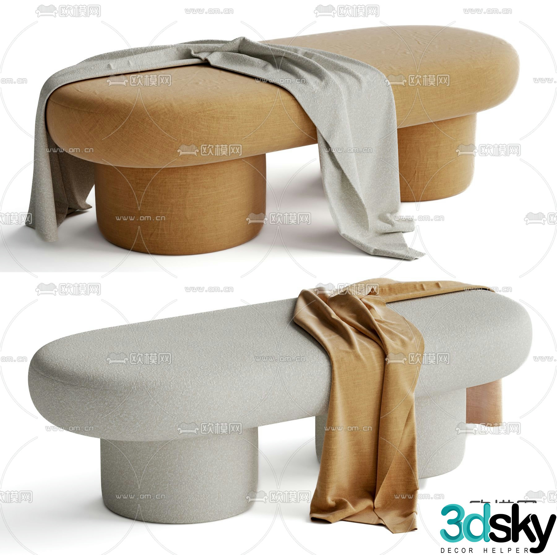 Modern footrest bedside stool 3d model