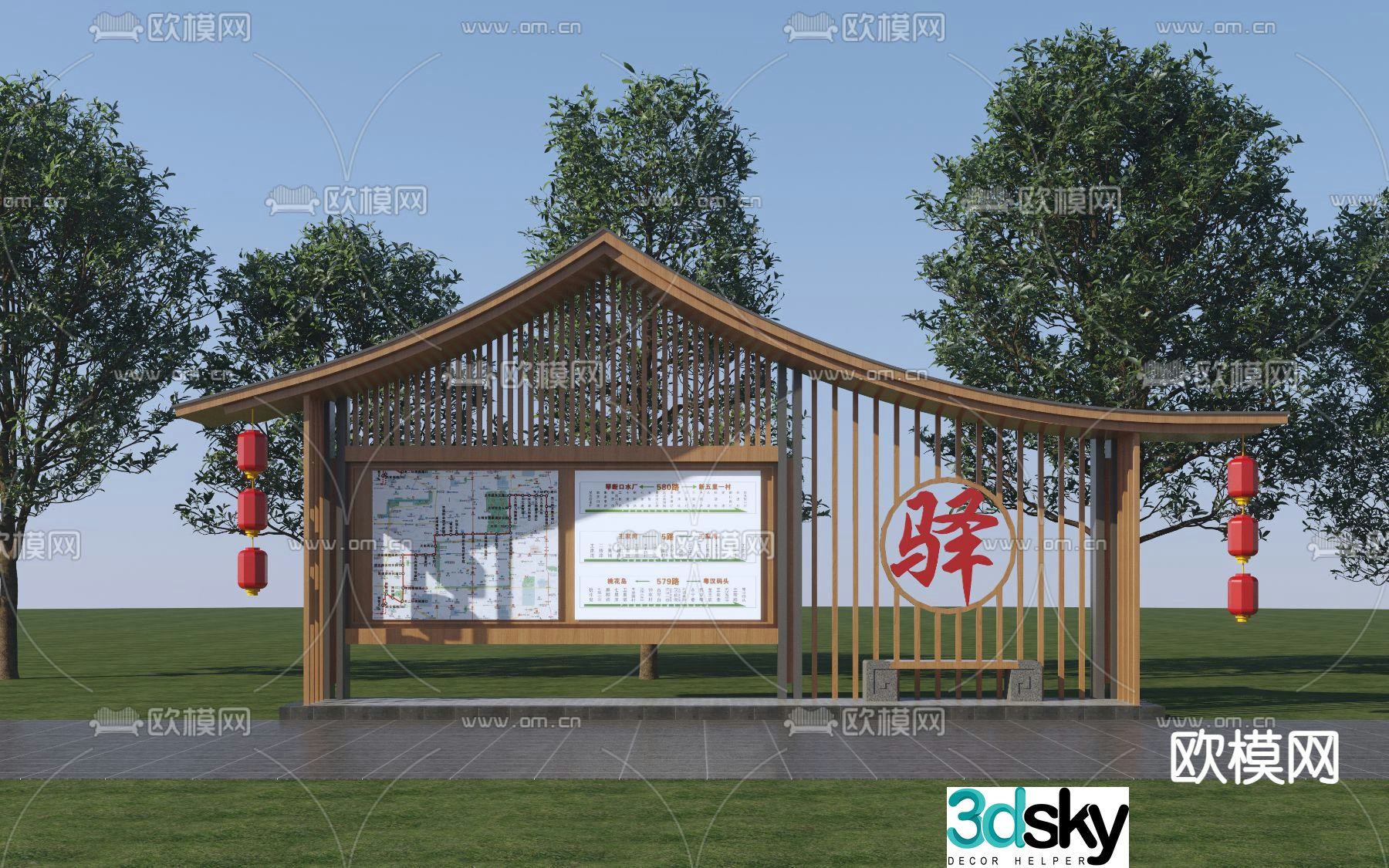 3D model of corridor post station and bus stop