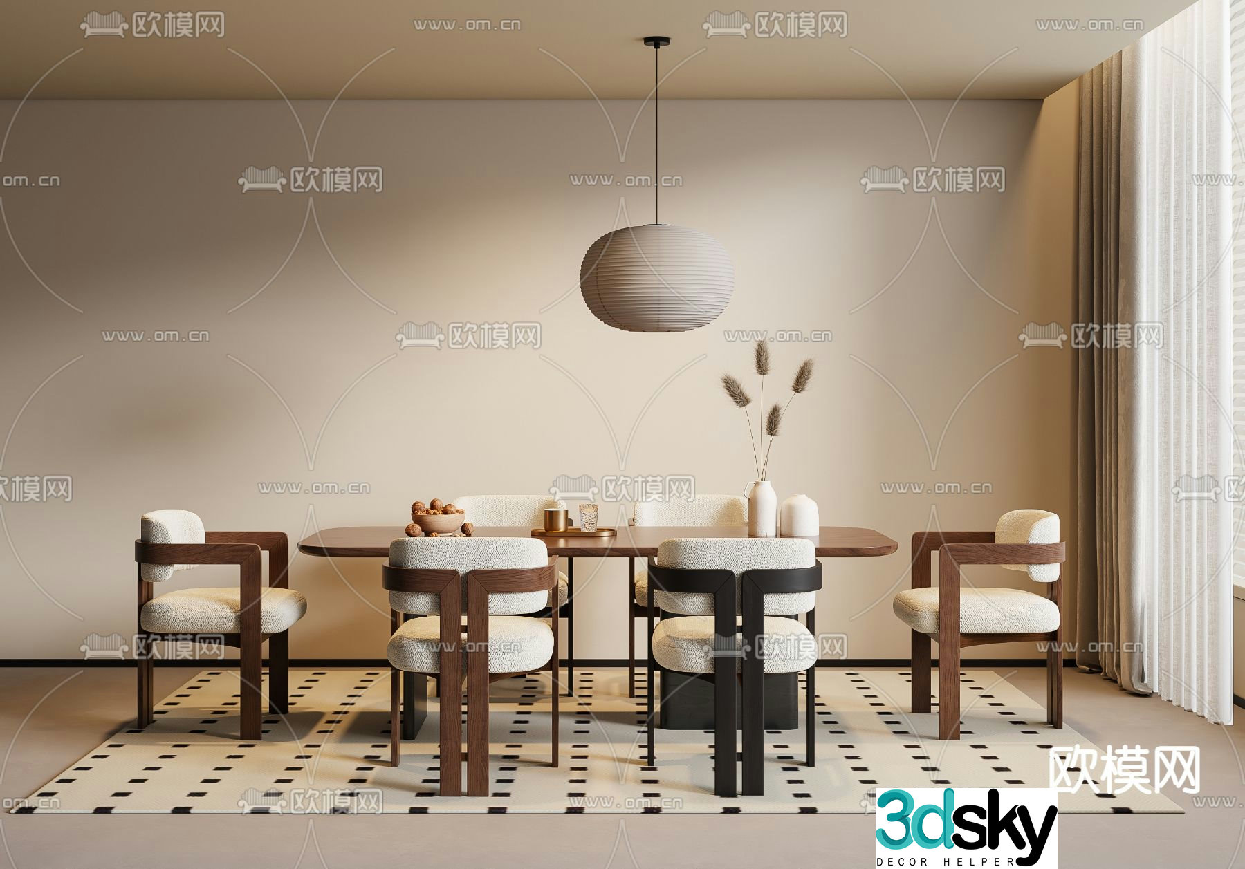 Medieval style dining table and chairs wooden dining table 3d model