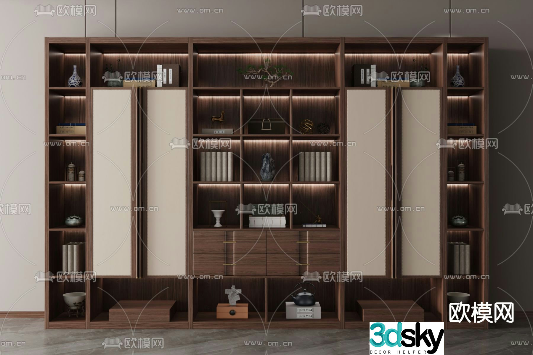 New Chinese style bookcase storage rack tea cabinet 3D model