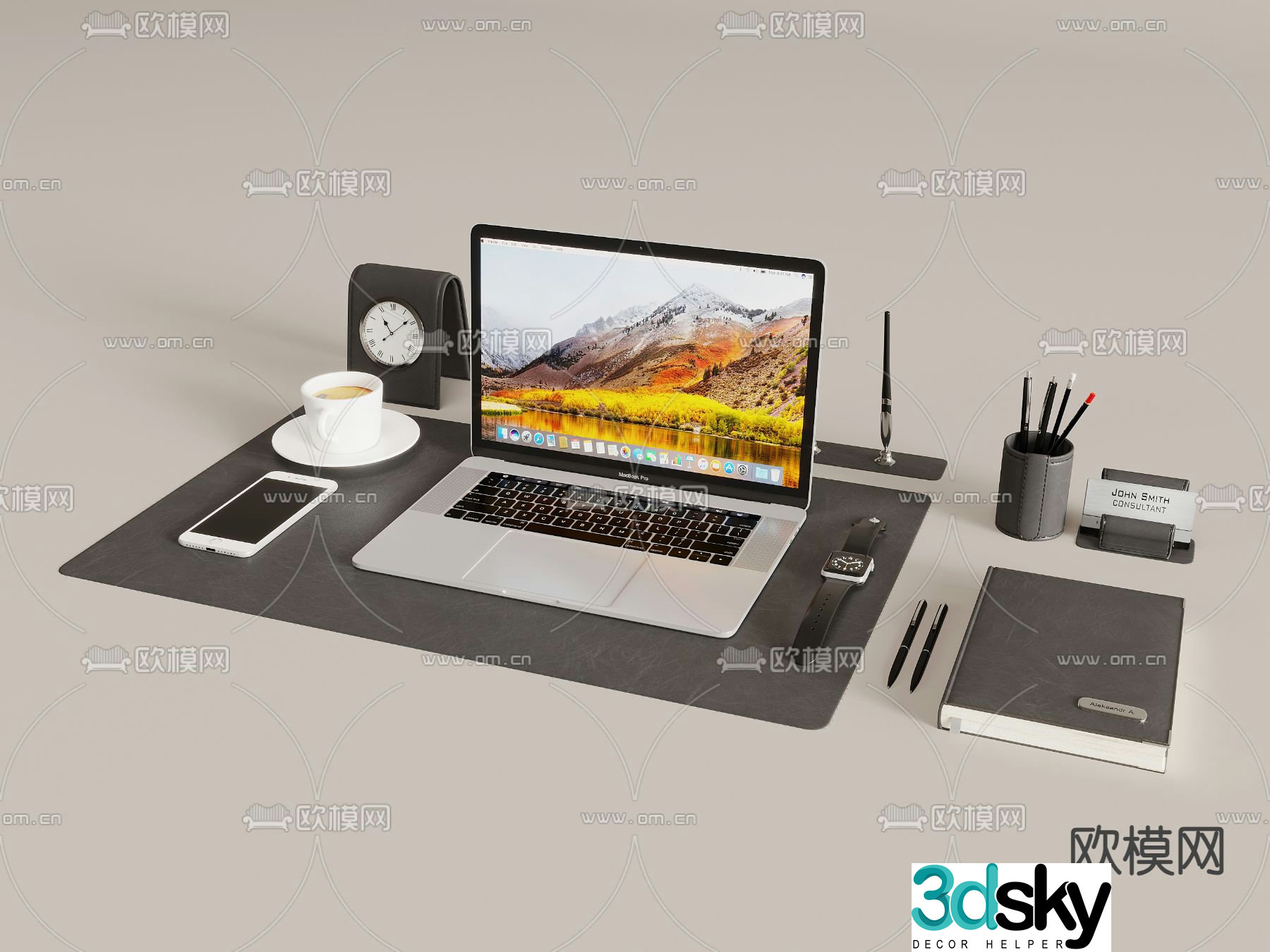 Office Supplies Desktop Ornaments Laptop 3D Model