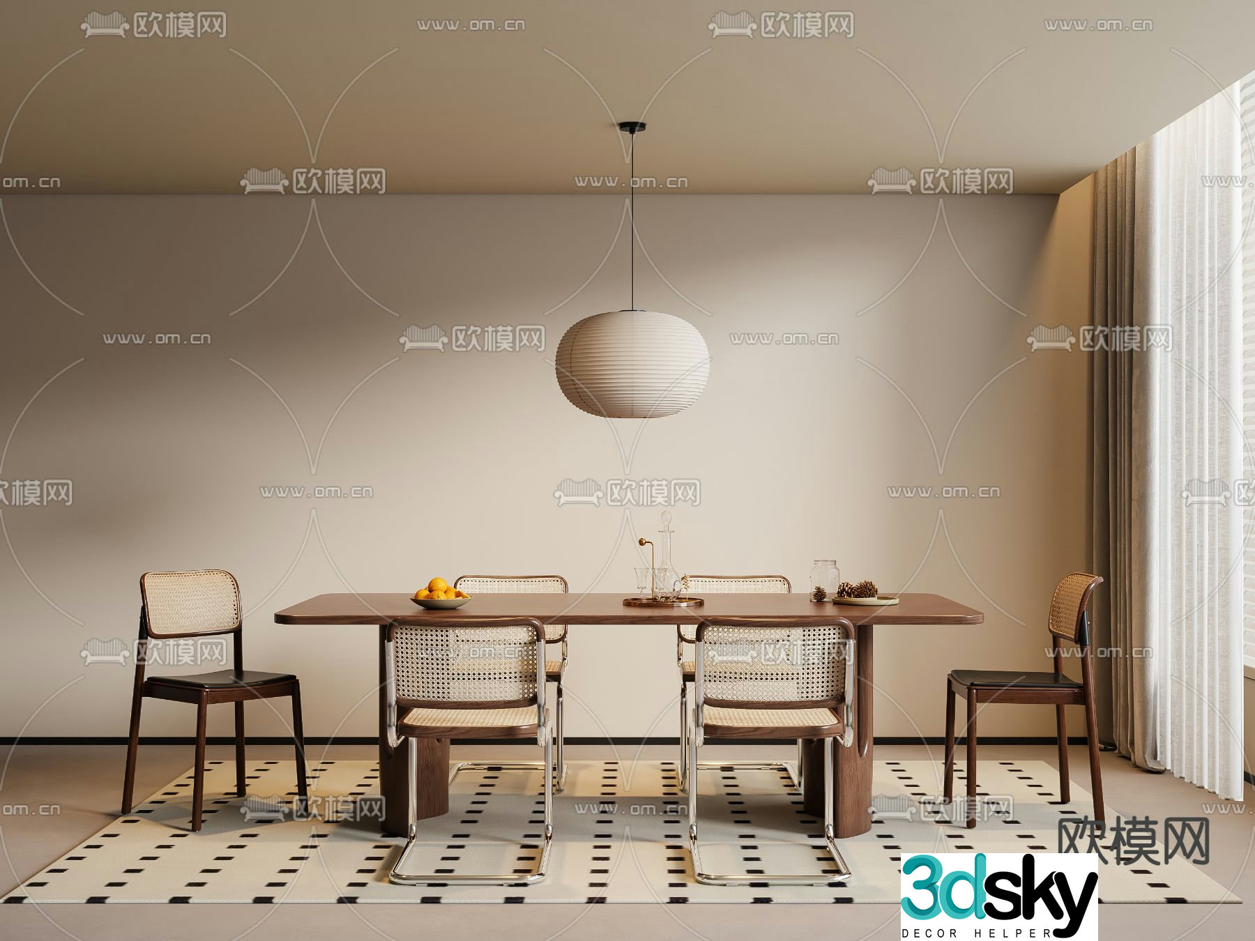 Medieval style dining table and chairs wooden dining table 3d model