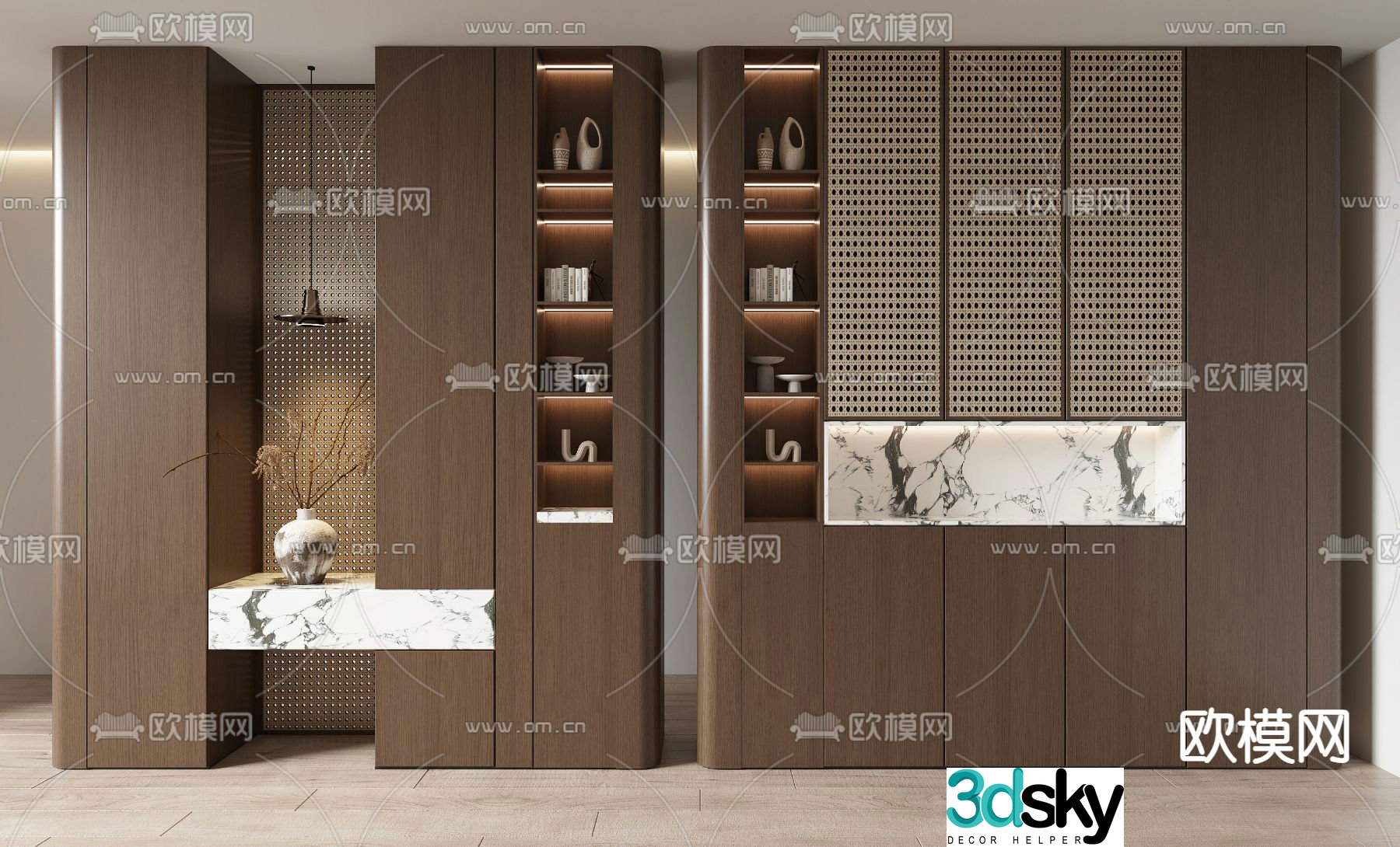 Wabi-sabi style shoe cabinet 3d model