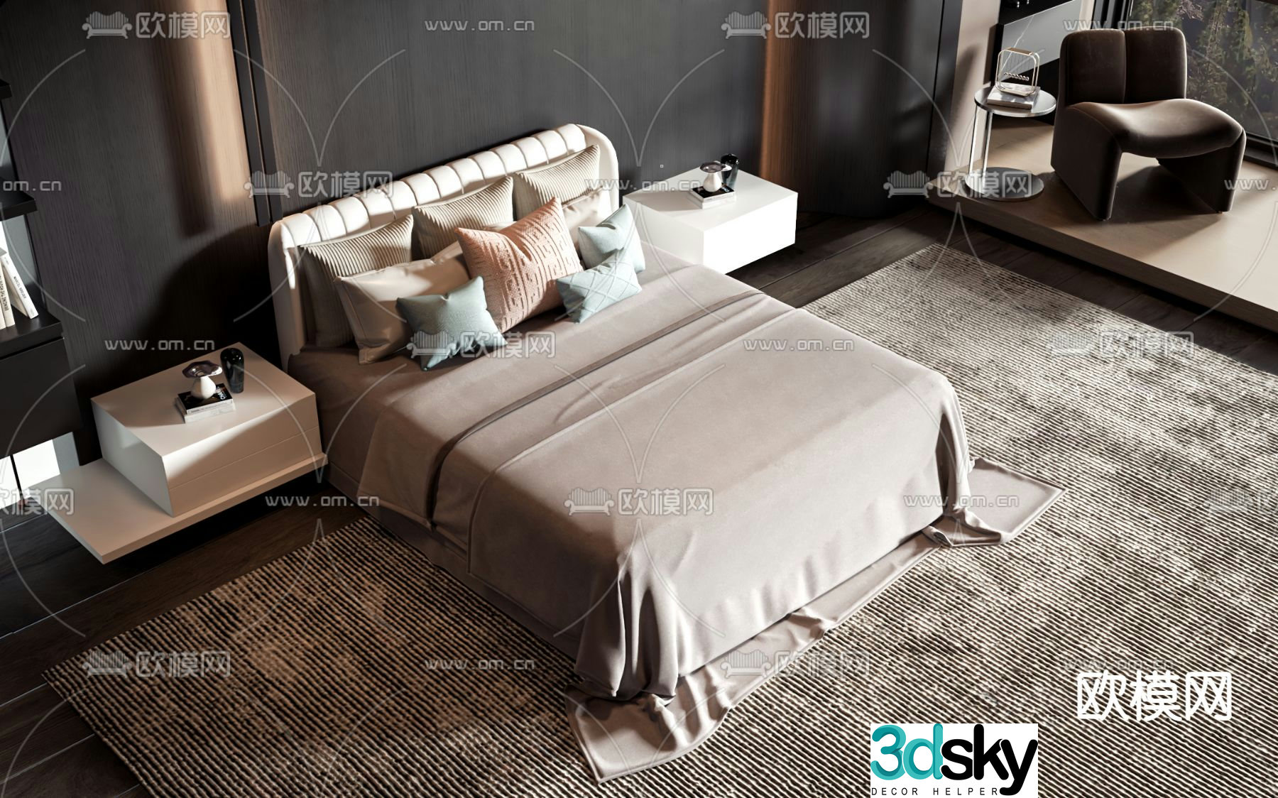 Modern double bed 3d model