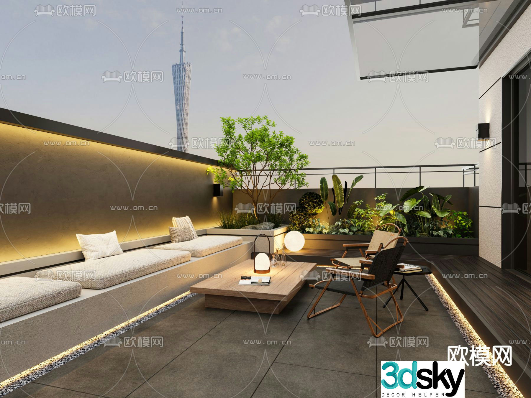 Modern roof garden terrace garden 3d model