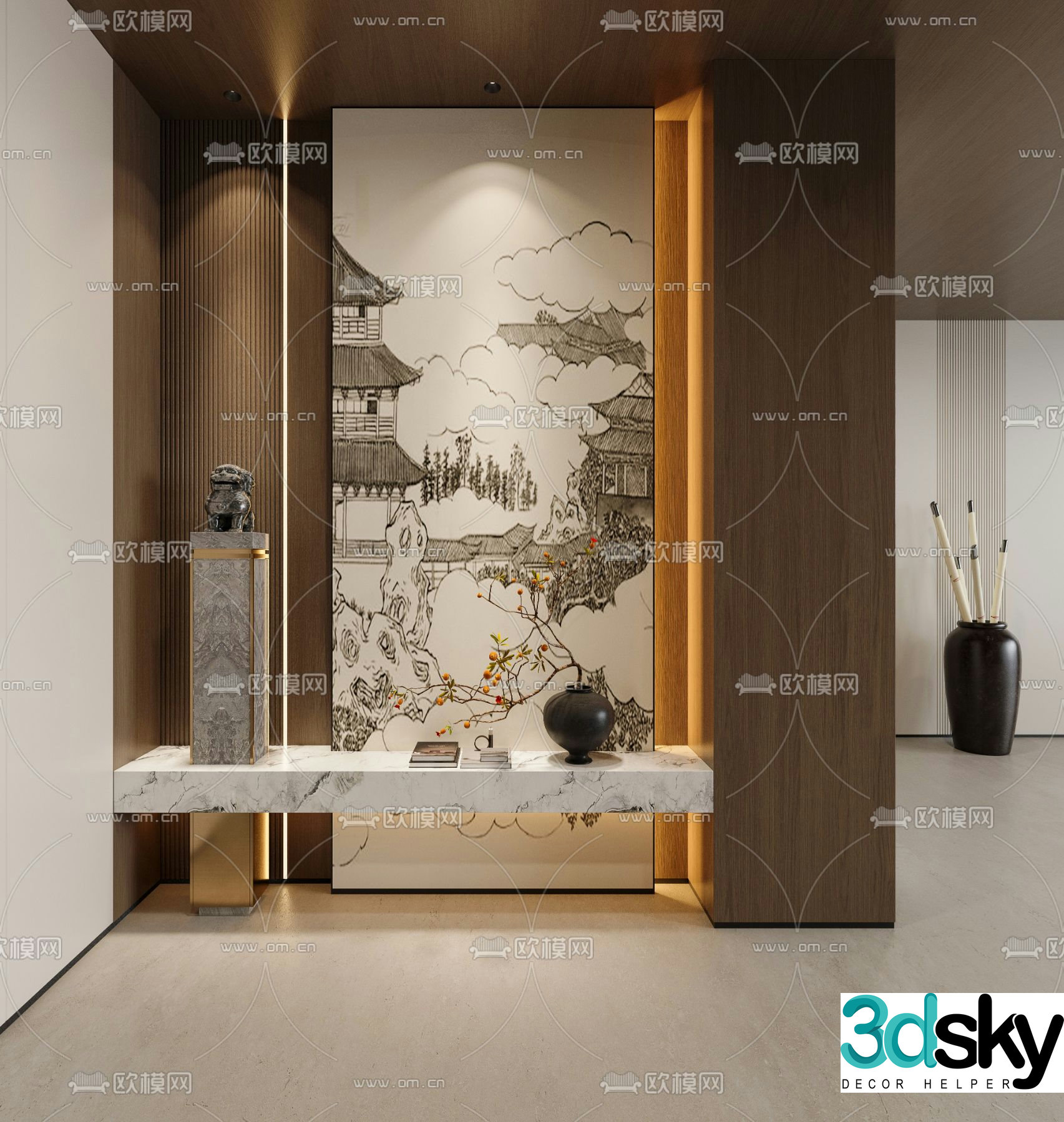 New Chinese style entrance hall entrance hall aisle 3D model