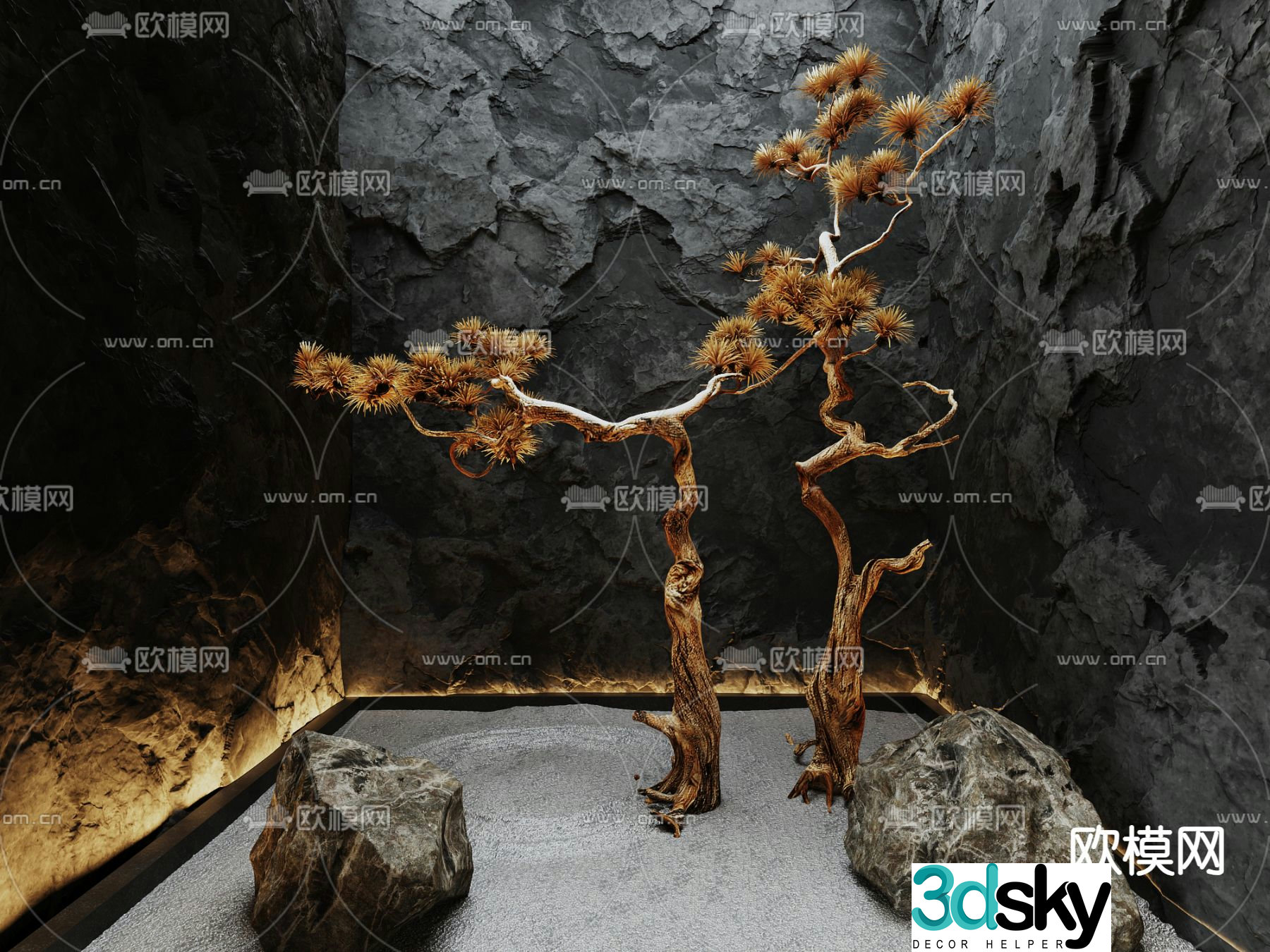 Modern landscape dead branch landscape sand and gravel landscape 3D model