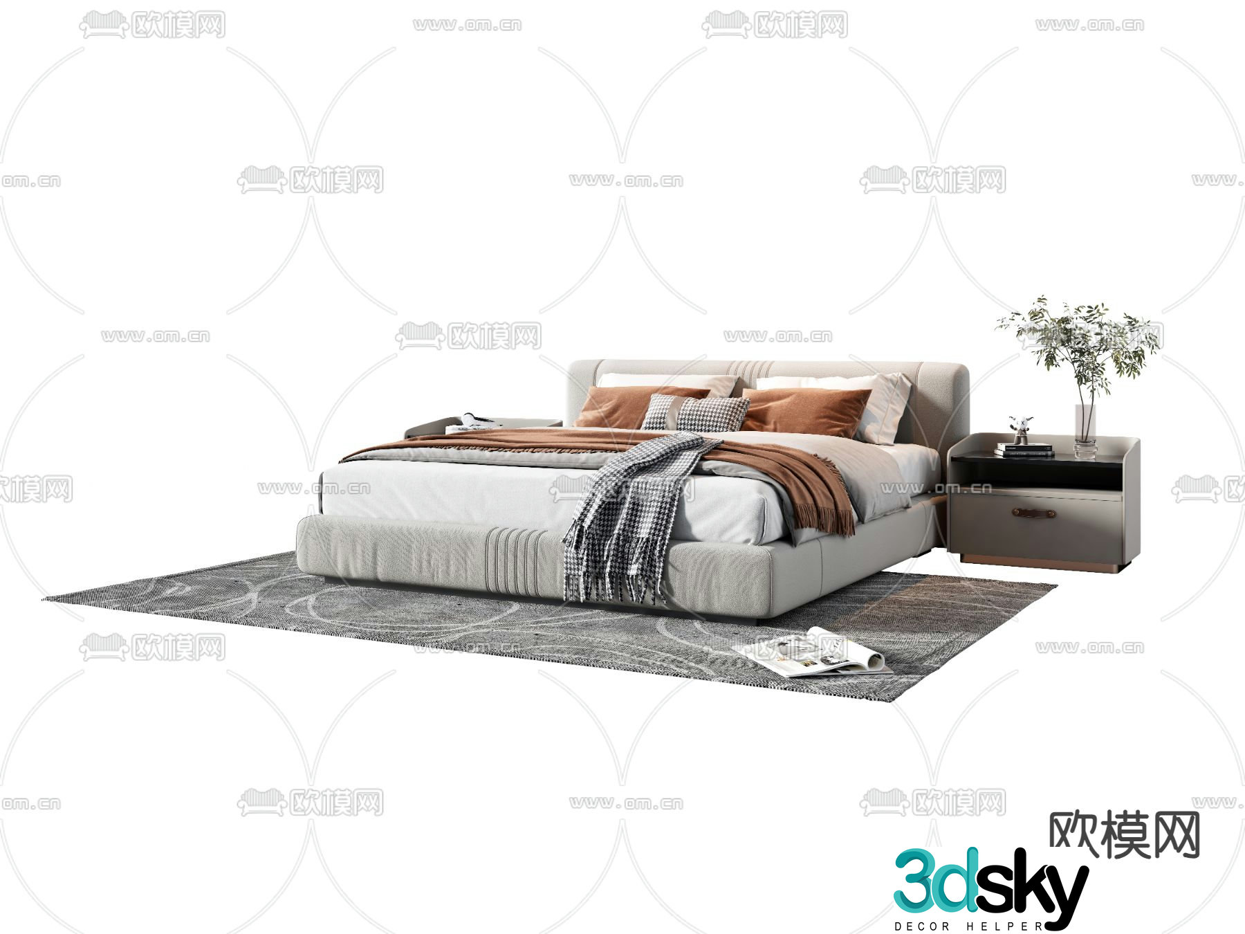 Modern fabric double bed 3d model