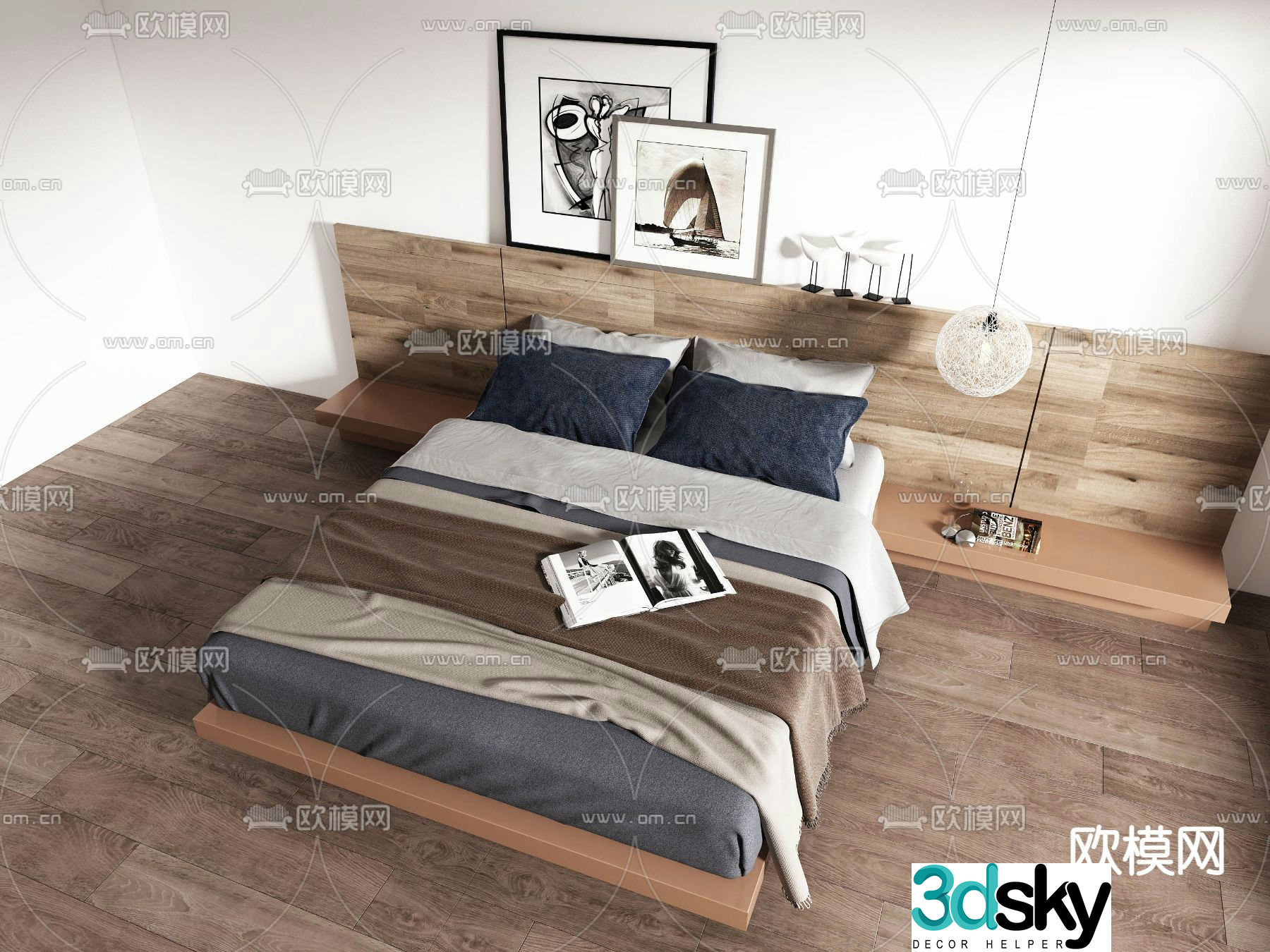 Nordic double bed bed 3d model