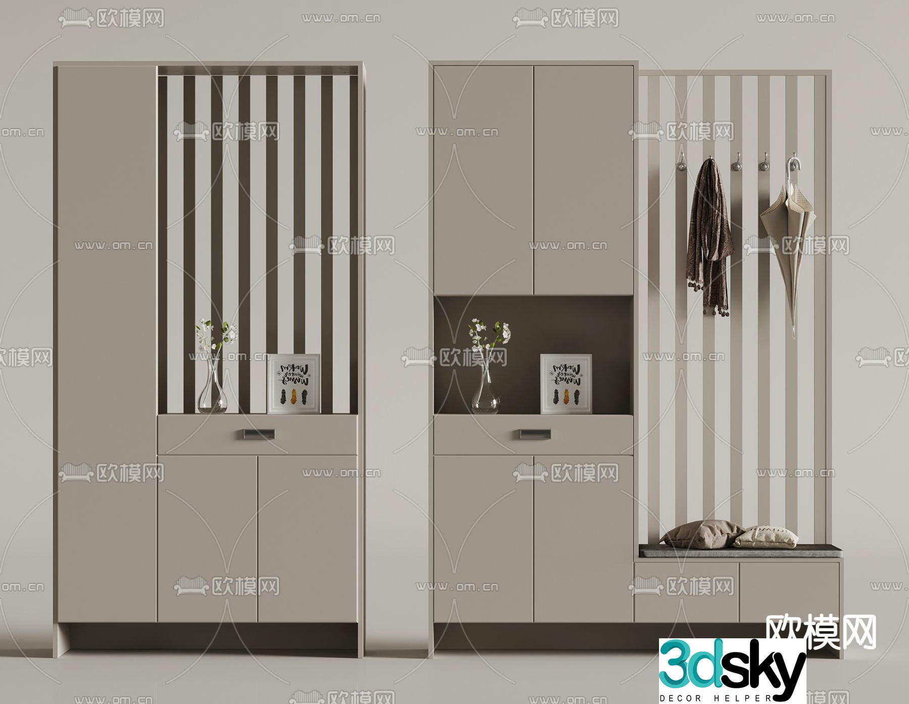 Modern home entrance shoe cabinet 3D model