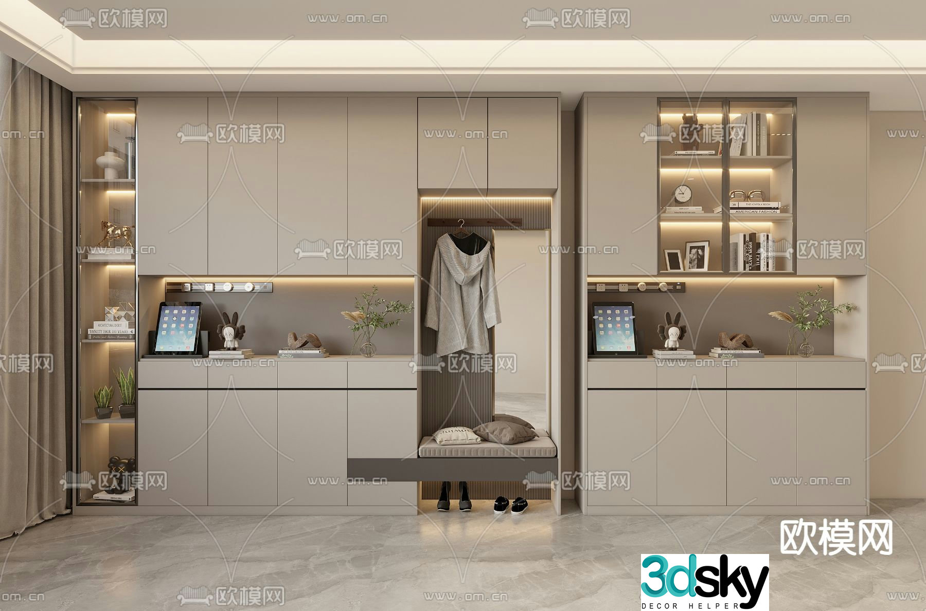 Modern entrance shoe cabinet shoe and hat cabinet 3d model