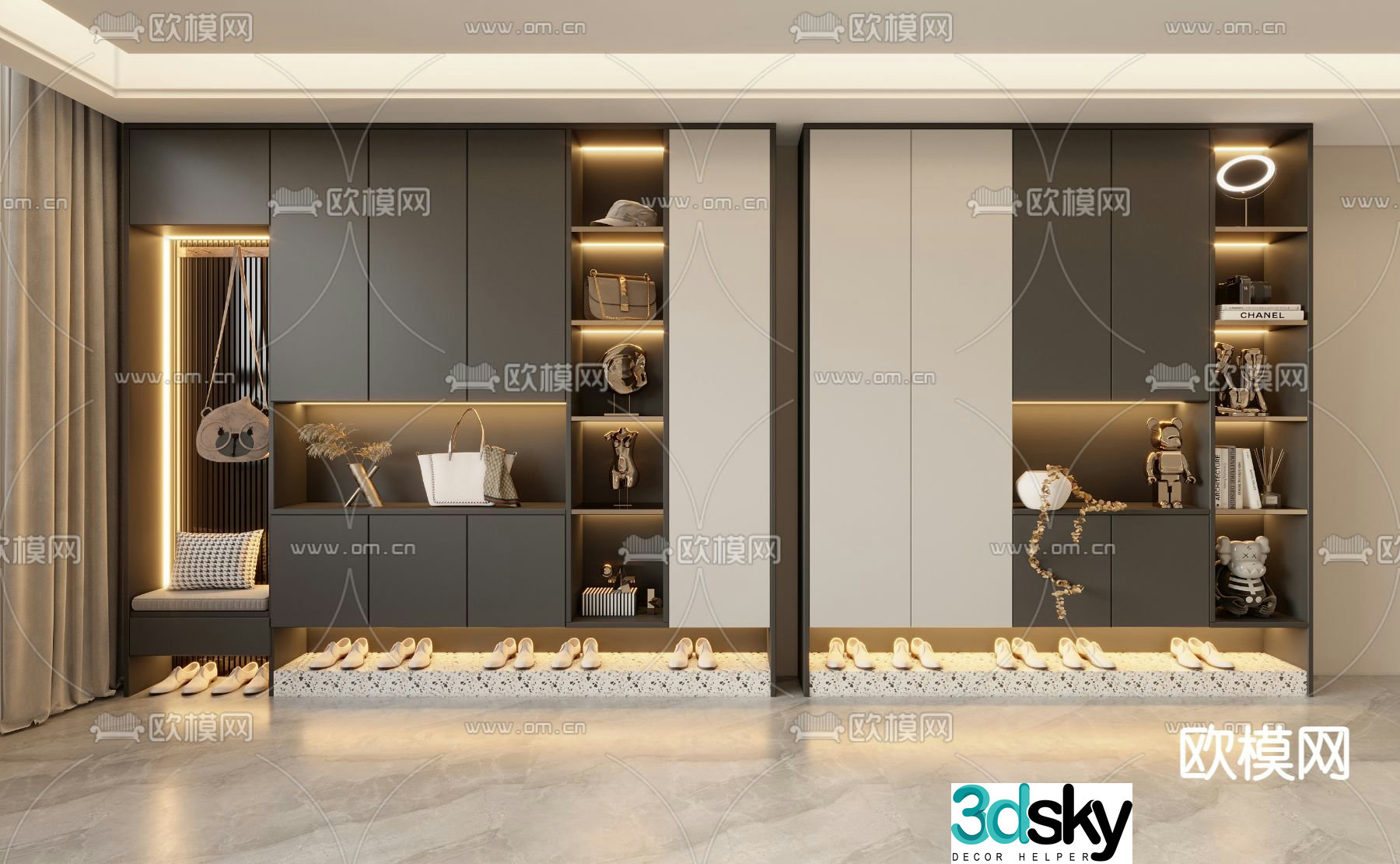 Modern entrance shoe cabinet shoe and hat cabinet 3D model