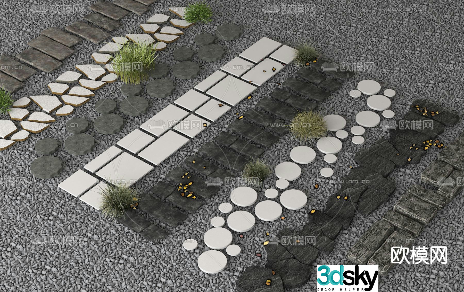 Modern landscape garden road park steps 3d model