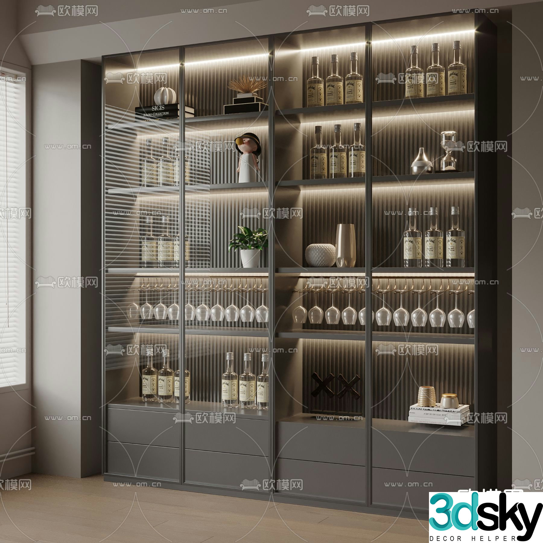 Modern wine cabinet glass wine cabinet 3d model