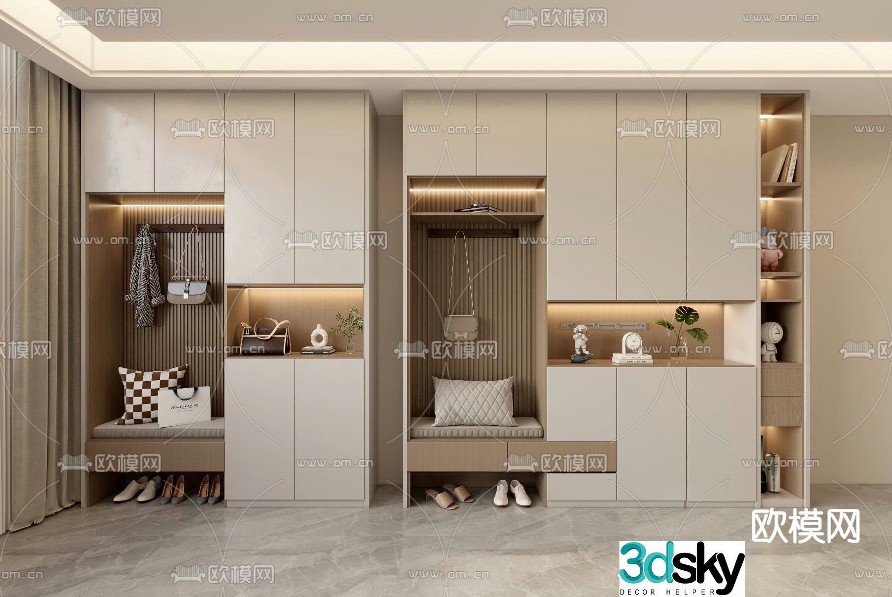 Modern entrance shoe cabinet shoe and hat cabinet 3d model