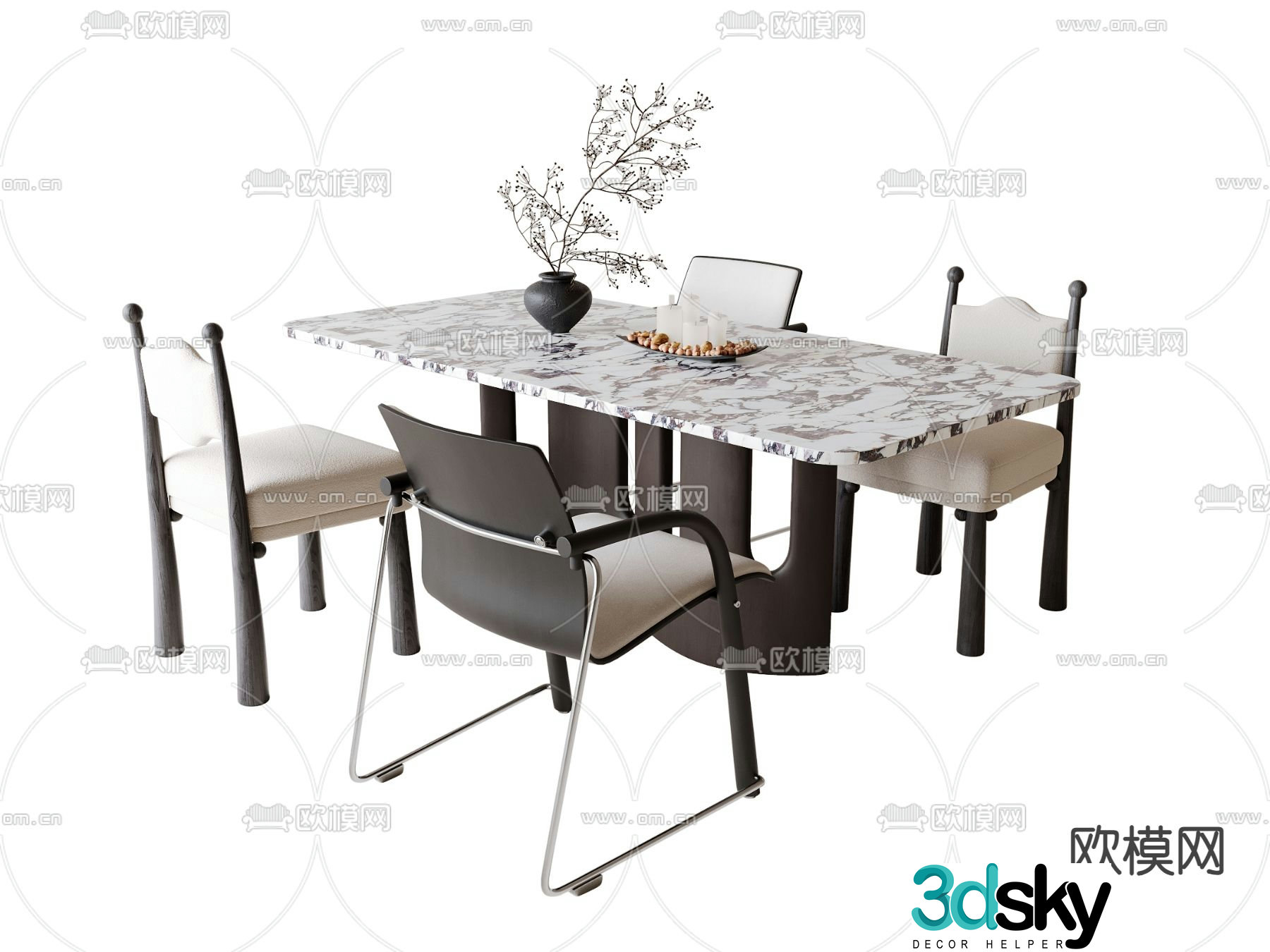 Medieval style dining table and chairs 3d model