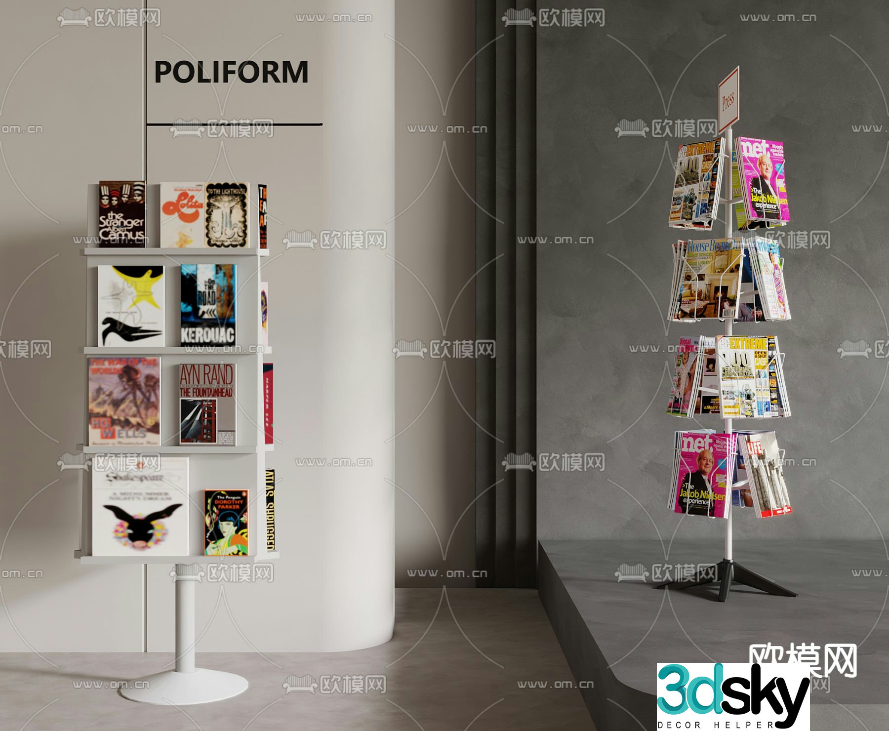 Modern bookshelf Magazine shelf 3d model
