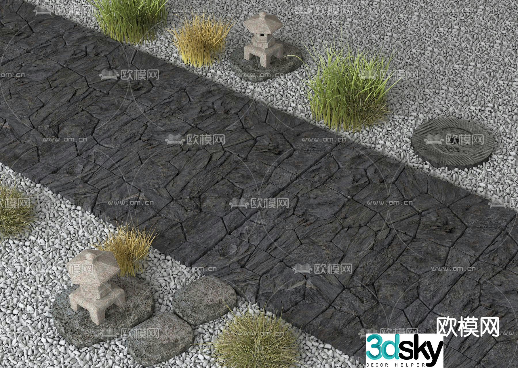 Modern landscape garden road park steps 3d model