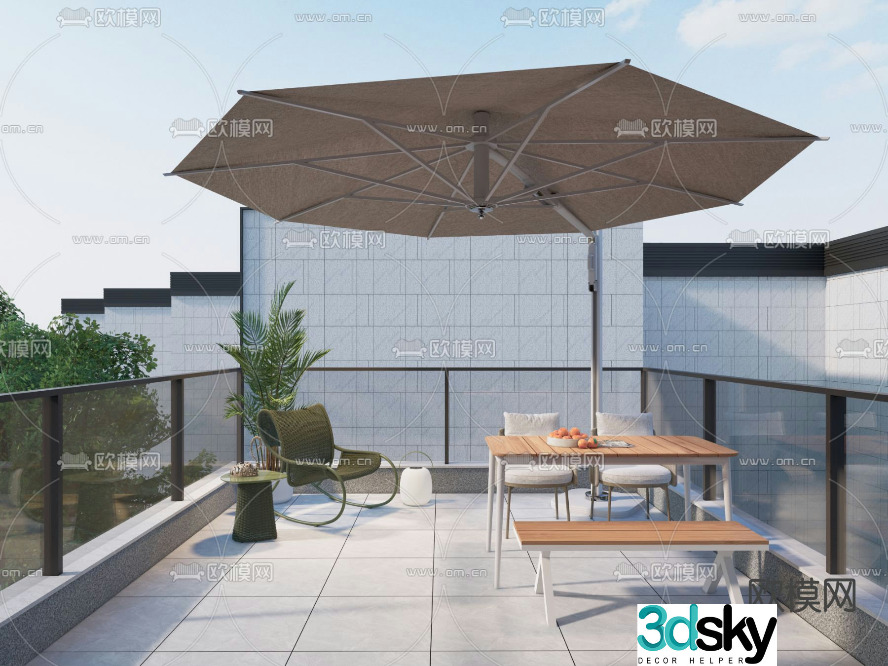 Modern balcony terrace roof garden 3d model