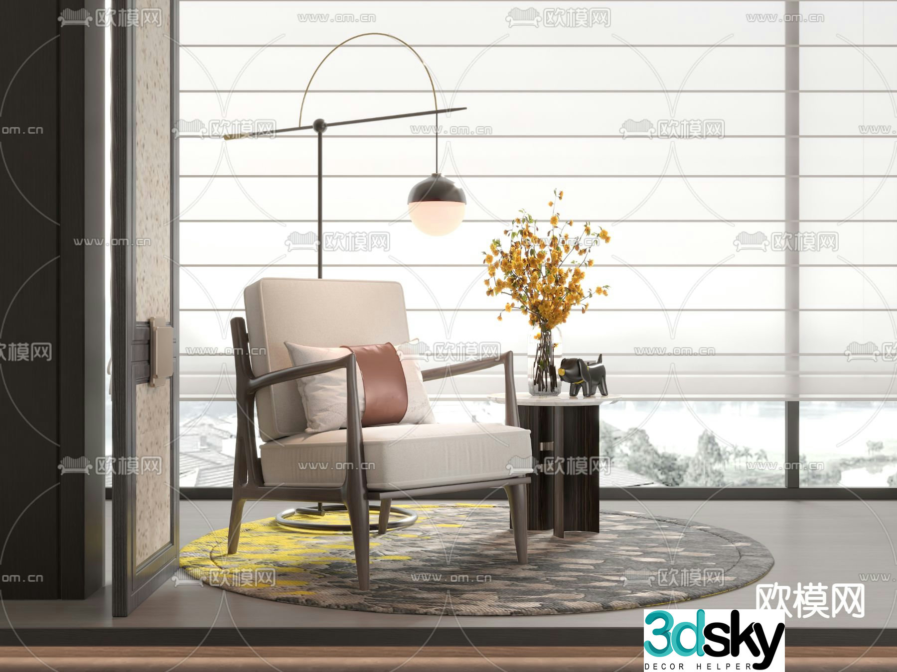 New Chinese style leisure sofa fabric leisure sofa 3d model