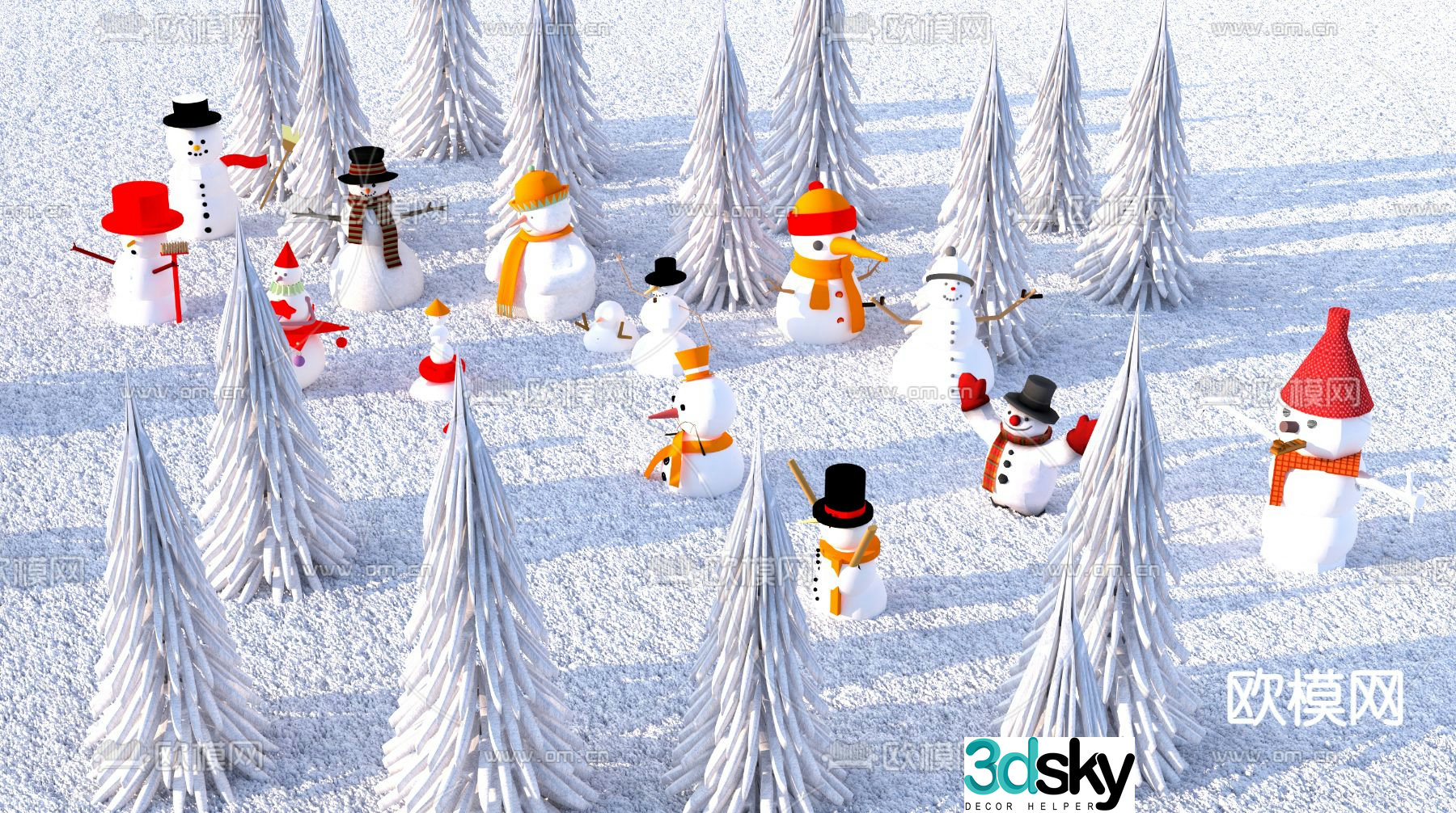 Snowman snowball landscape sketch 3d model