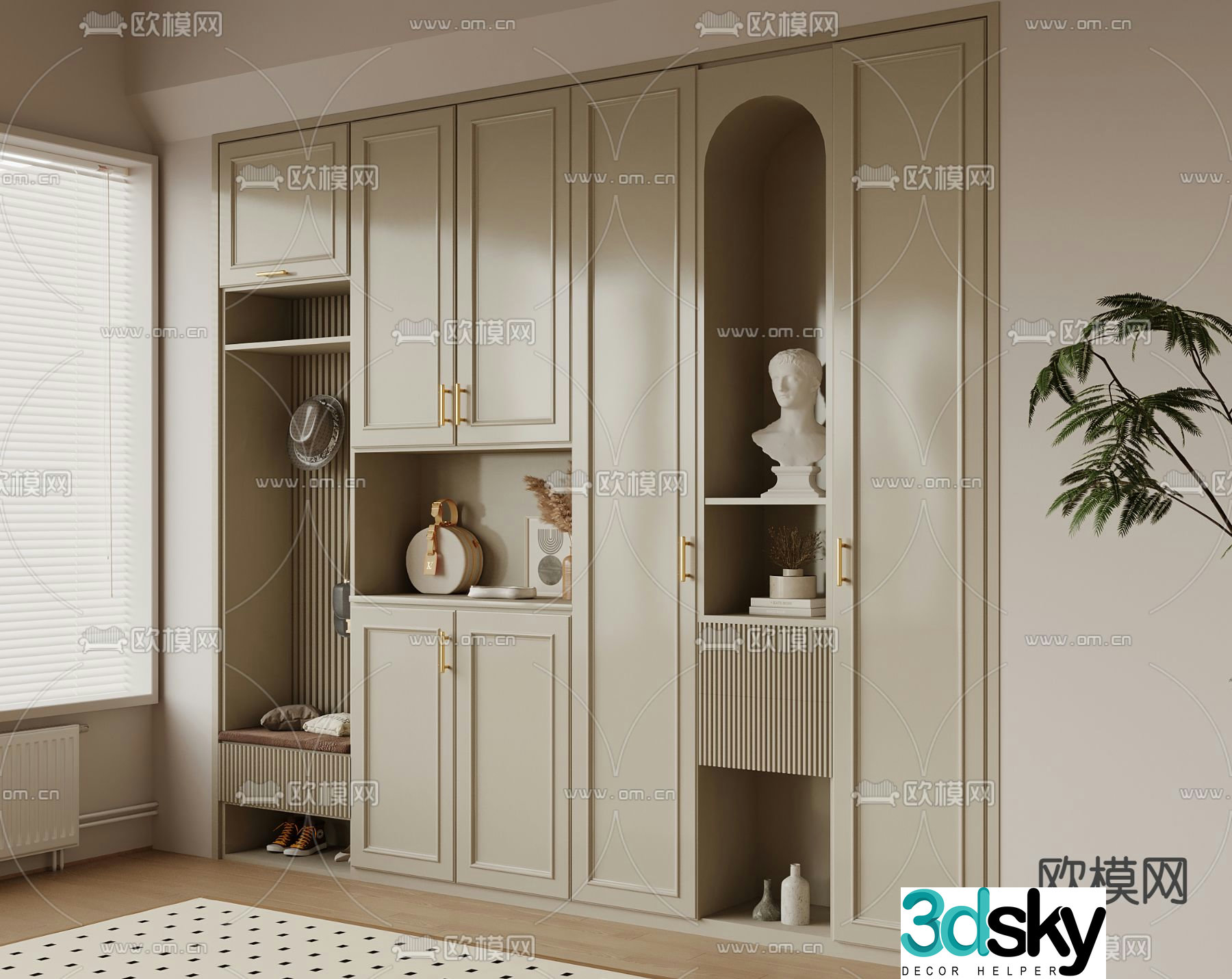 Simple European shoe cabinet 3D model of home shoe cabinet