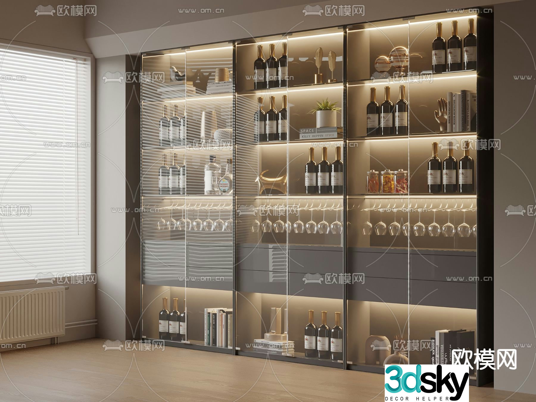 Modern wine cabinet glass wine cabinet 3d model