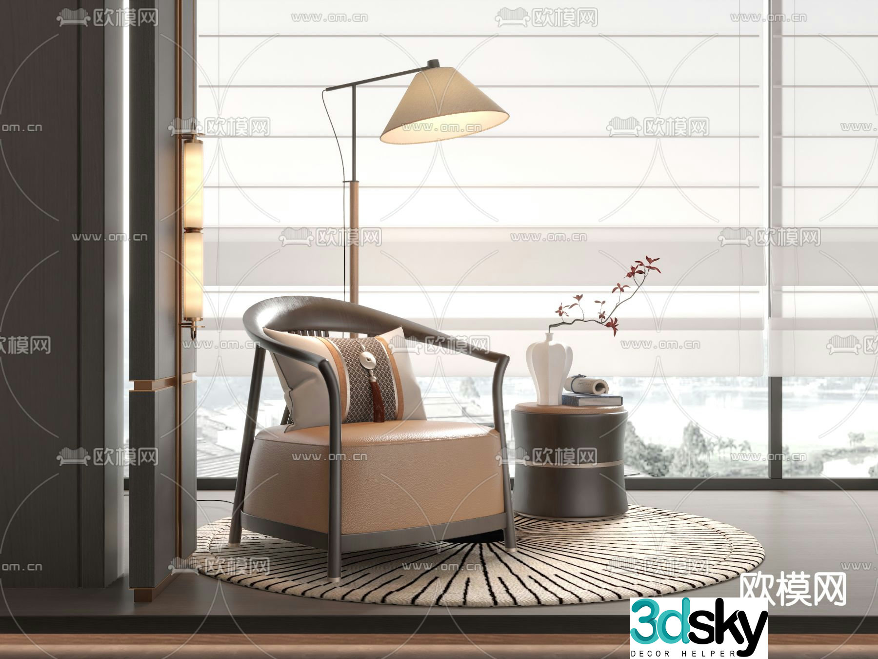 New Chinese style leisure sofa leather sofa 3d model