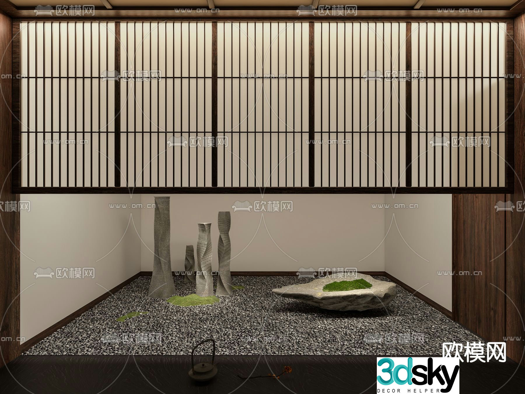 New Chinese style indoor landscaping landscape sketch 3D model