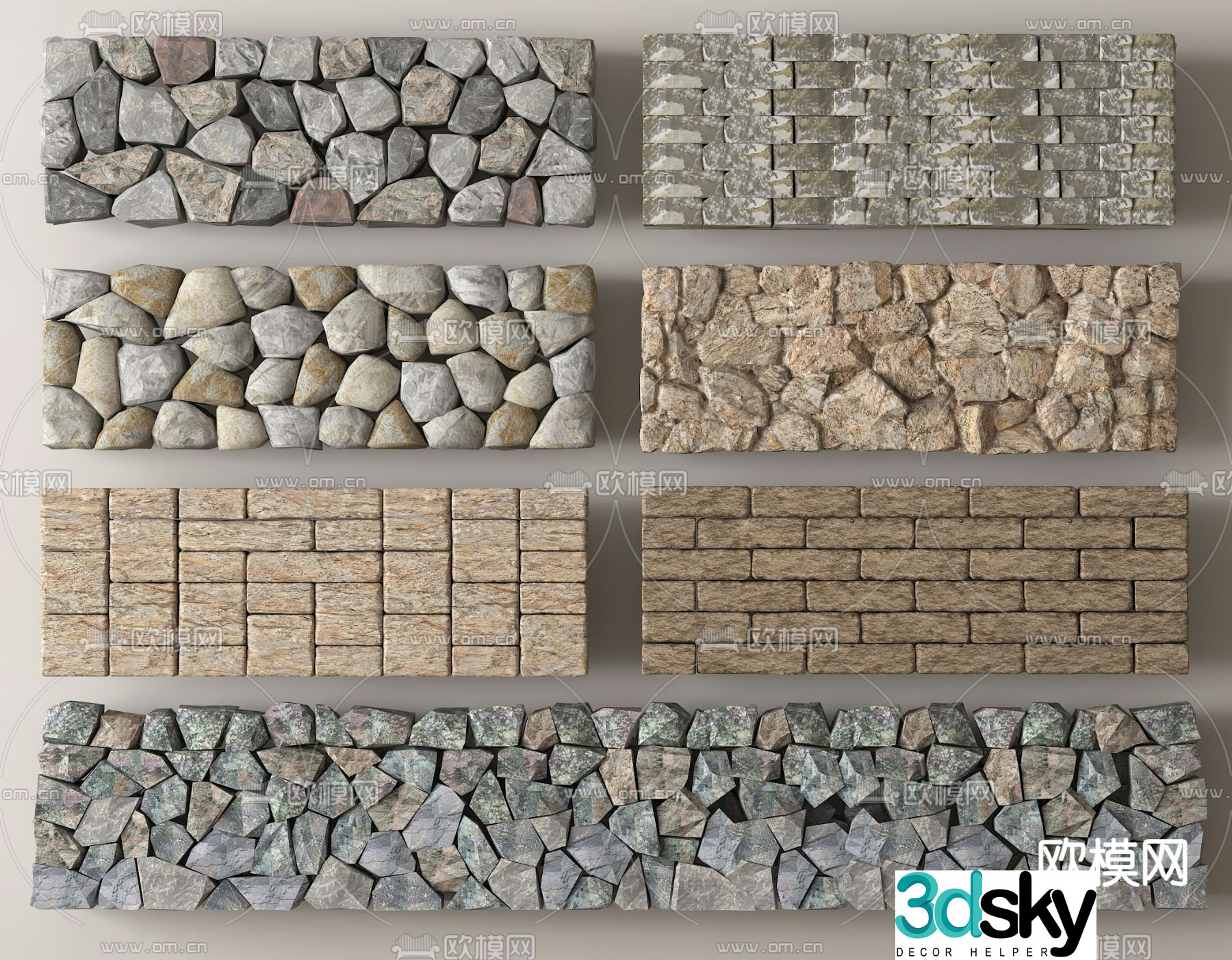 modern stone stone wall 3d model