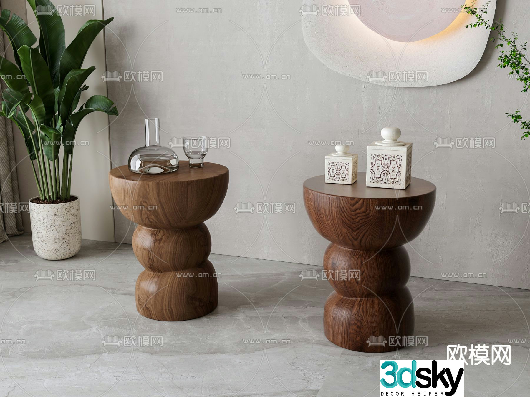 Wabi-sabi circle table side table corner table 3D model