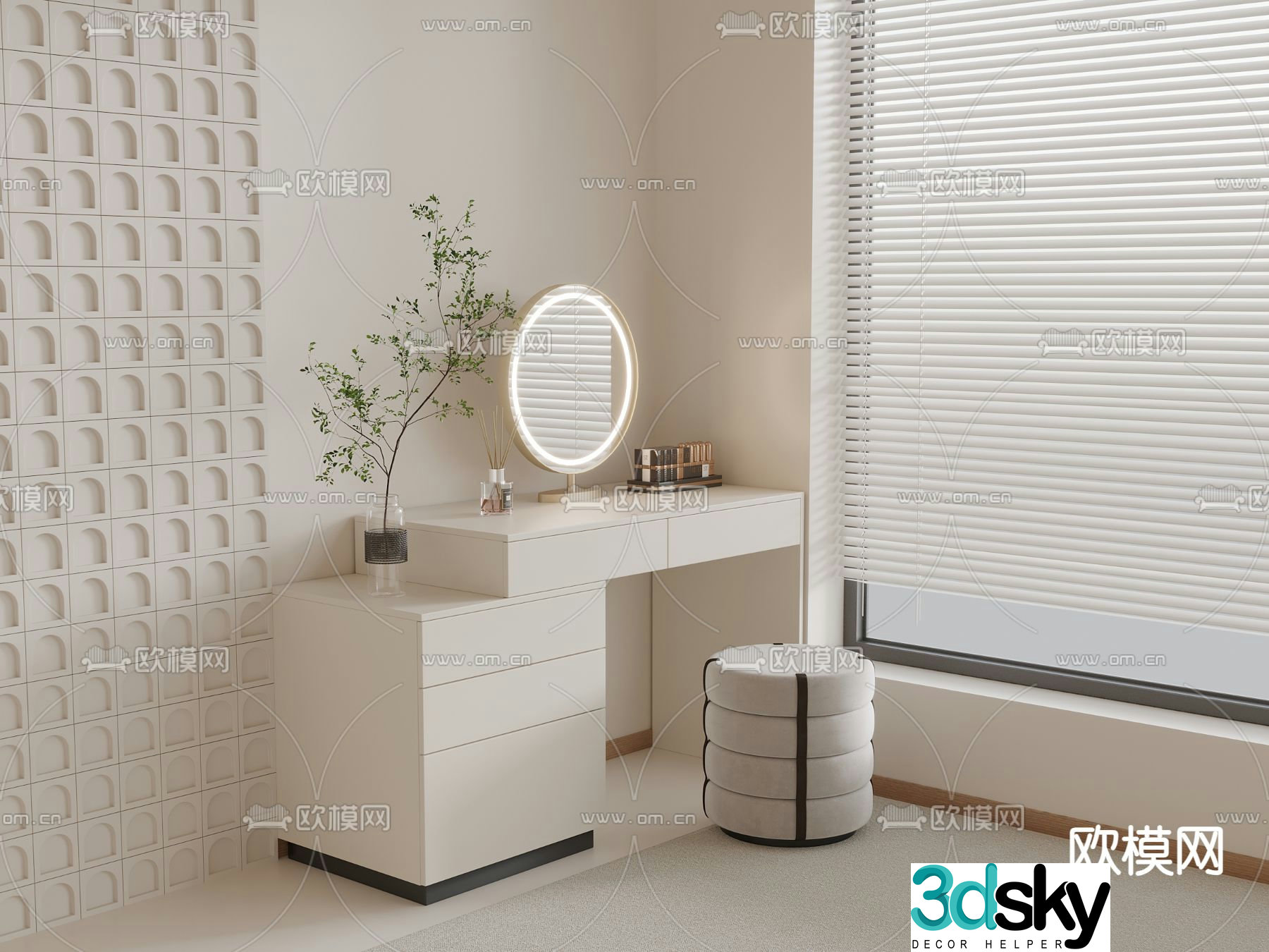 Cream style dresser 3d model