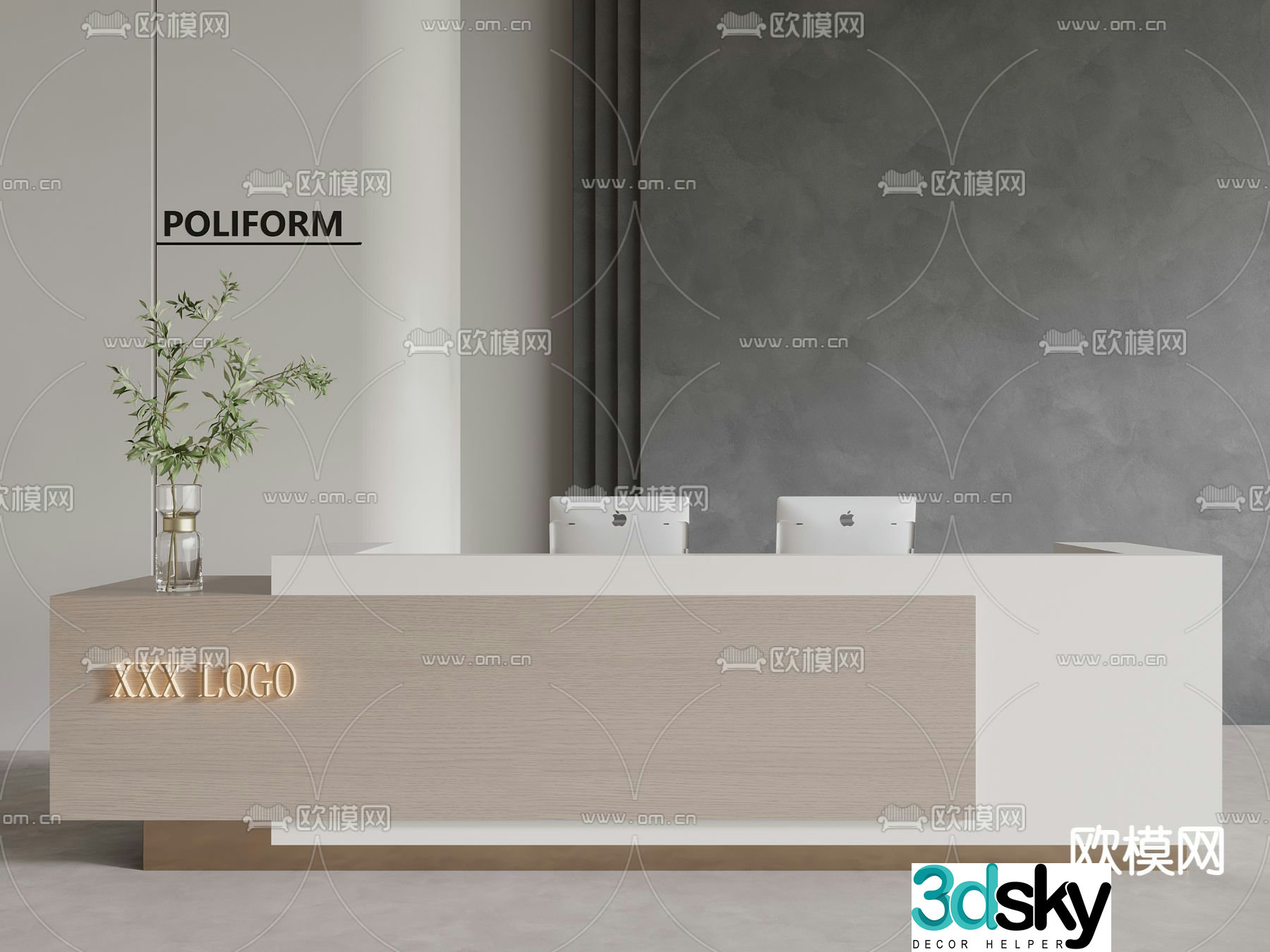 hotel front desk reception desk 3d model