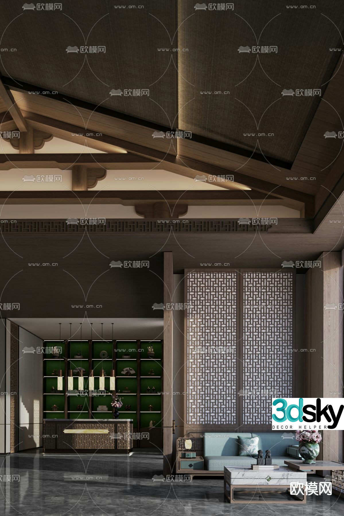 New Chinese style reception desk front desk 3d model