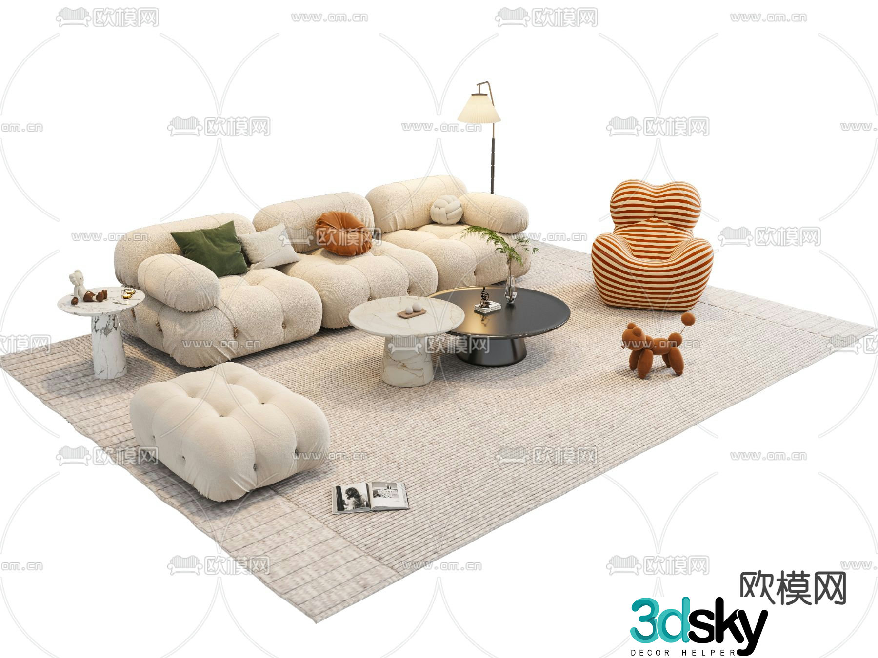 Cream style modular sofa 3d model