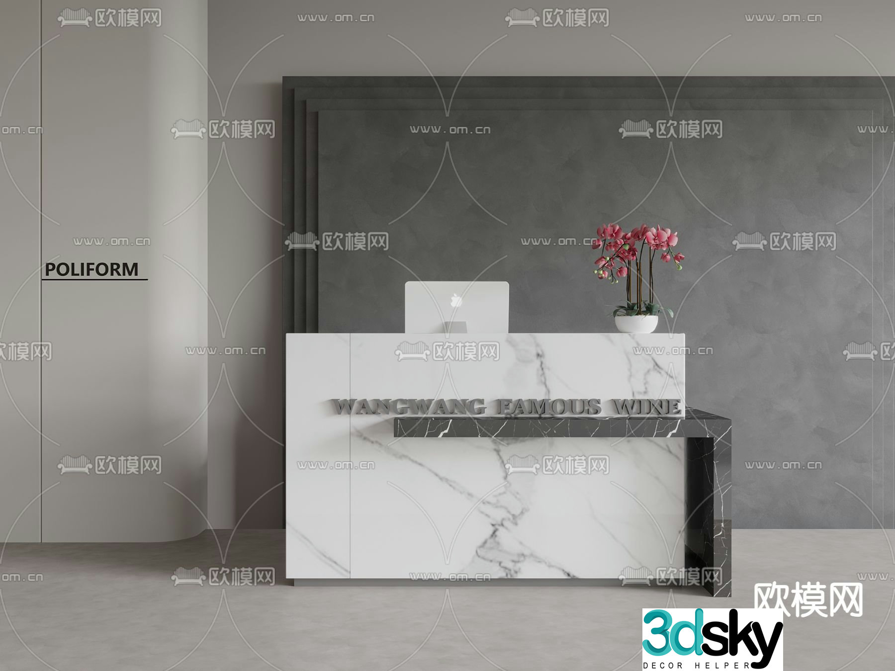 Hotel front desk cashier reception desk 3d model