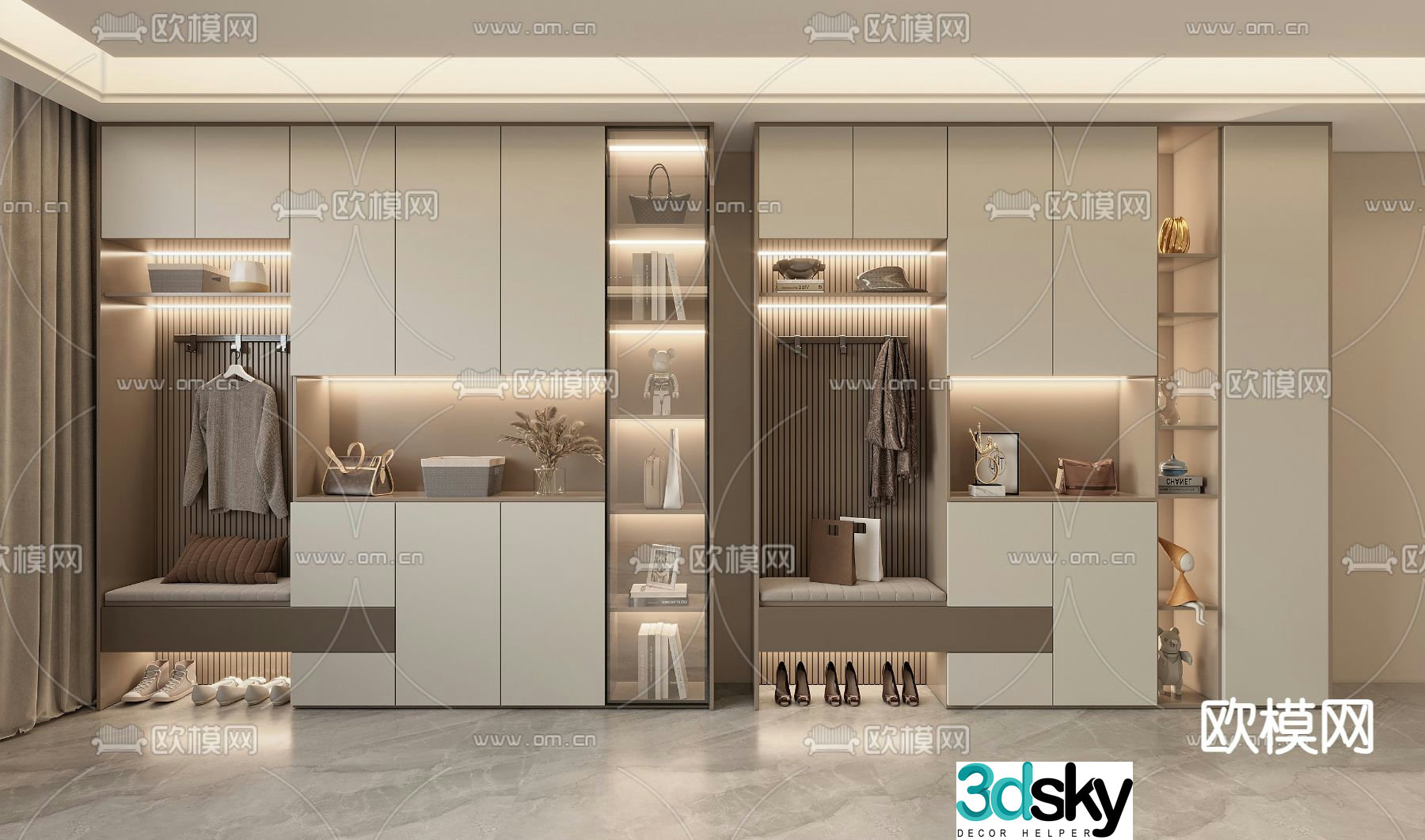 Modern entrance shoe cabinet shoe and hat cabinet 3d model